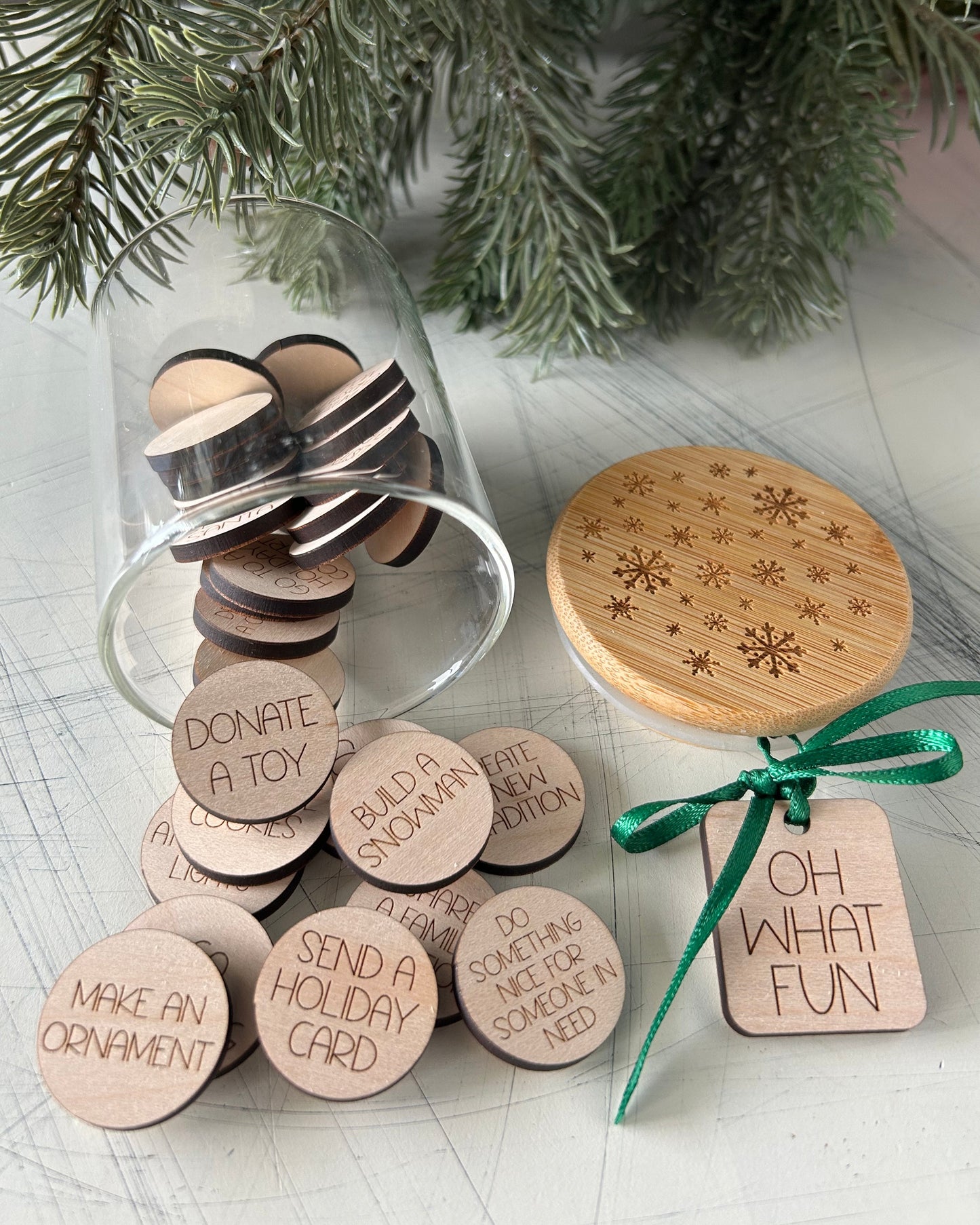 Holiday family fun - winter activity token jar by Novotny Designs includes 30 wood tokens
