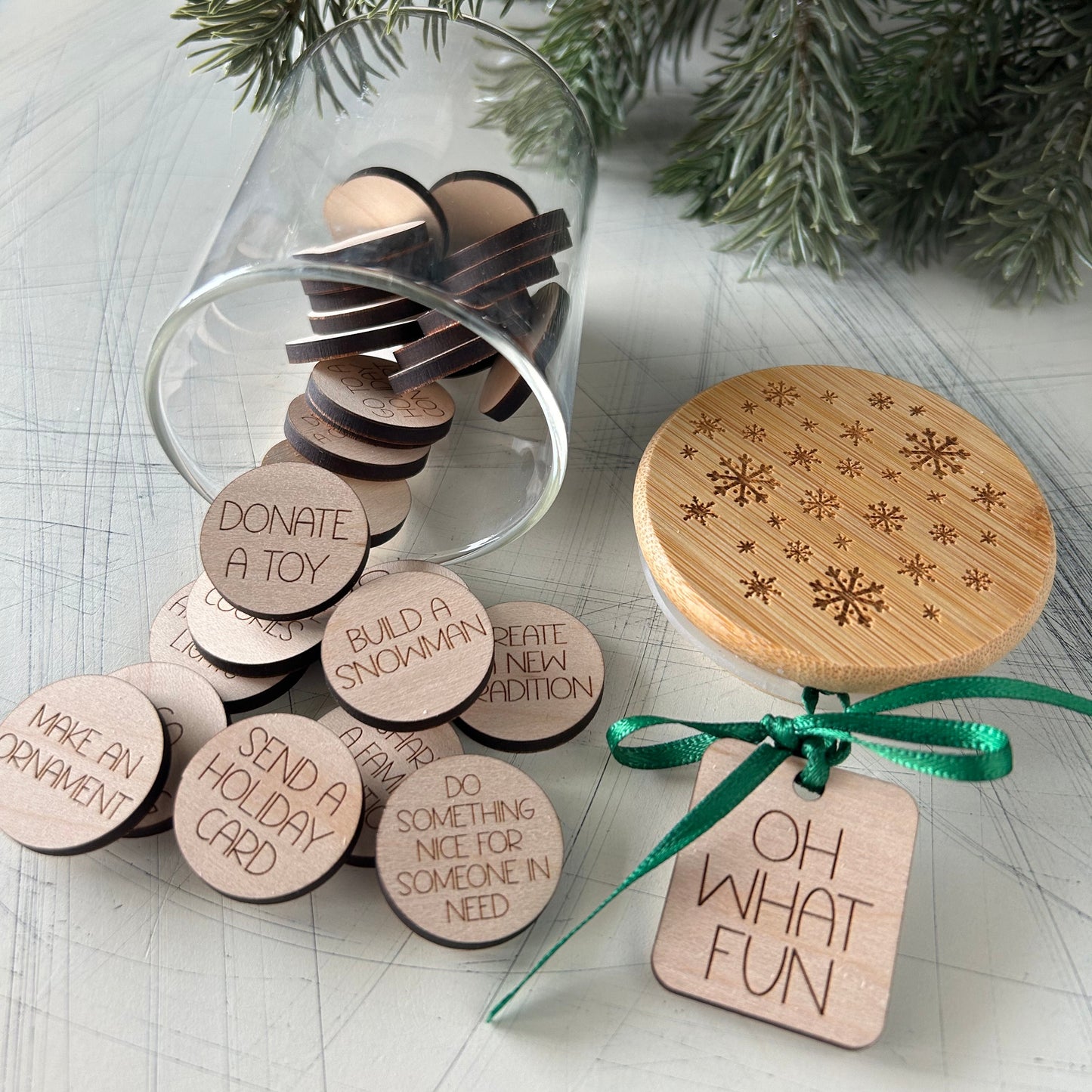 Holiday family fun - winter activity token jar by Novotny Designs includes 30 wood tokens
