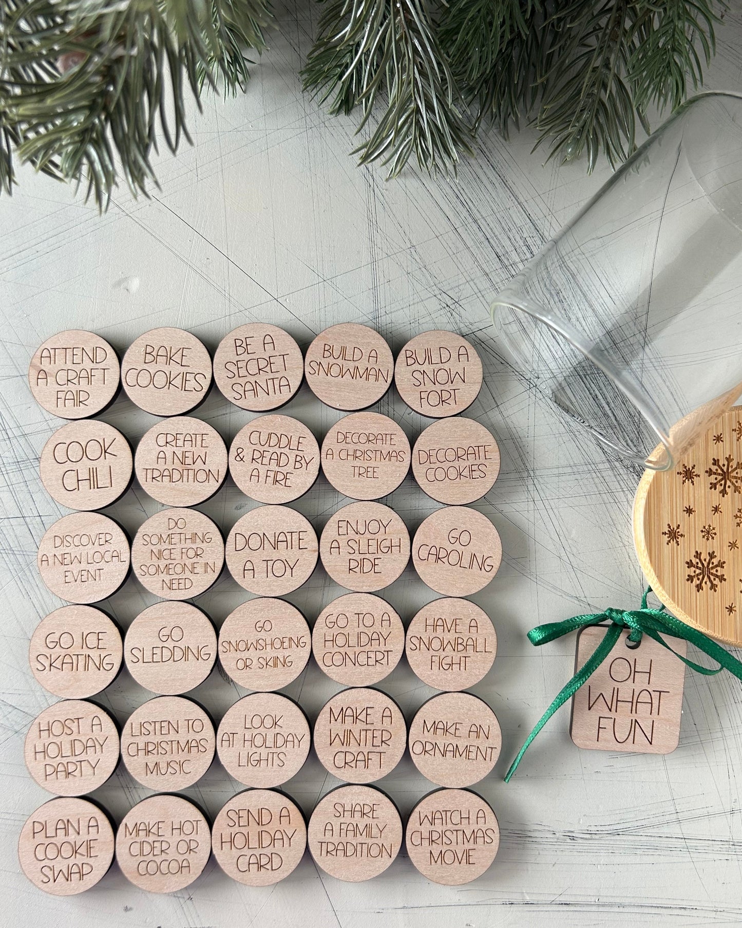 Holiday family fun - winter activity token jar by Novotny Designs includes 30 wood tokens