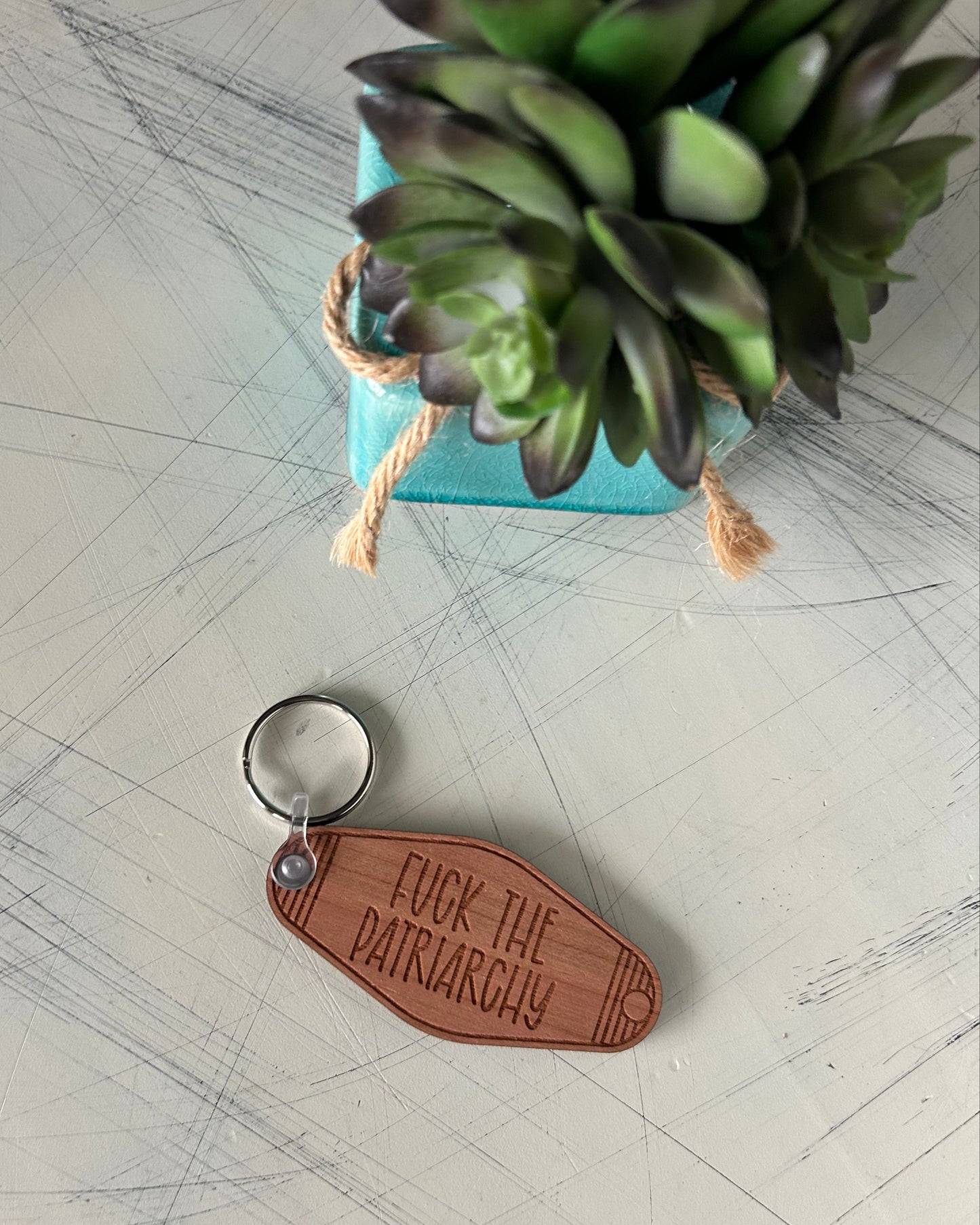 Fuck the Patriarchy - Wood Motel-style Keychain by Novotny Designs