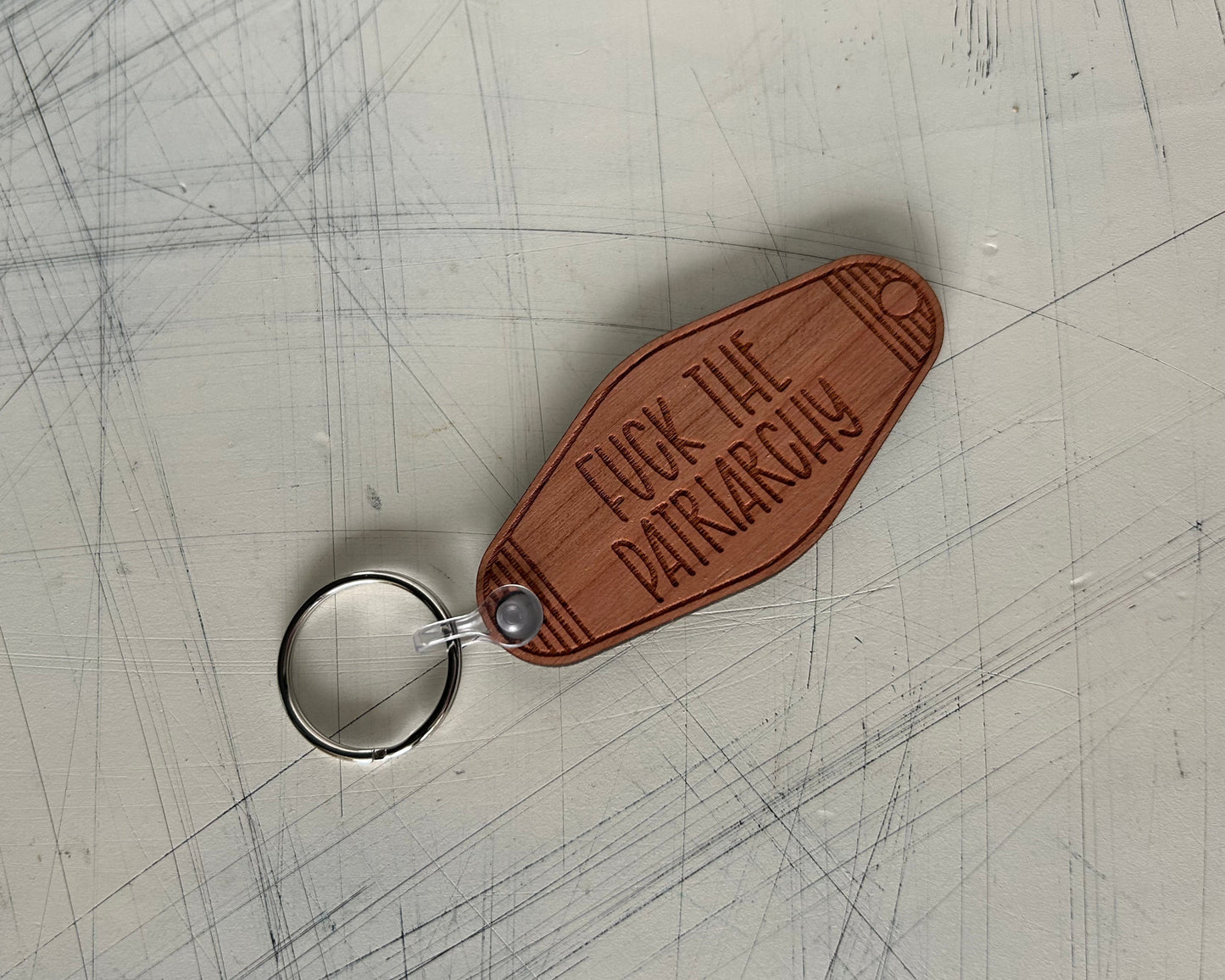 Fuck the Patriarchy - Wood Motel-style Keychain by Novotny Designs