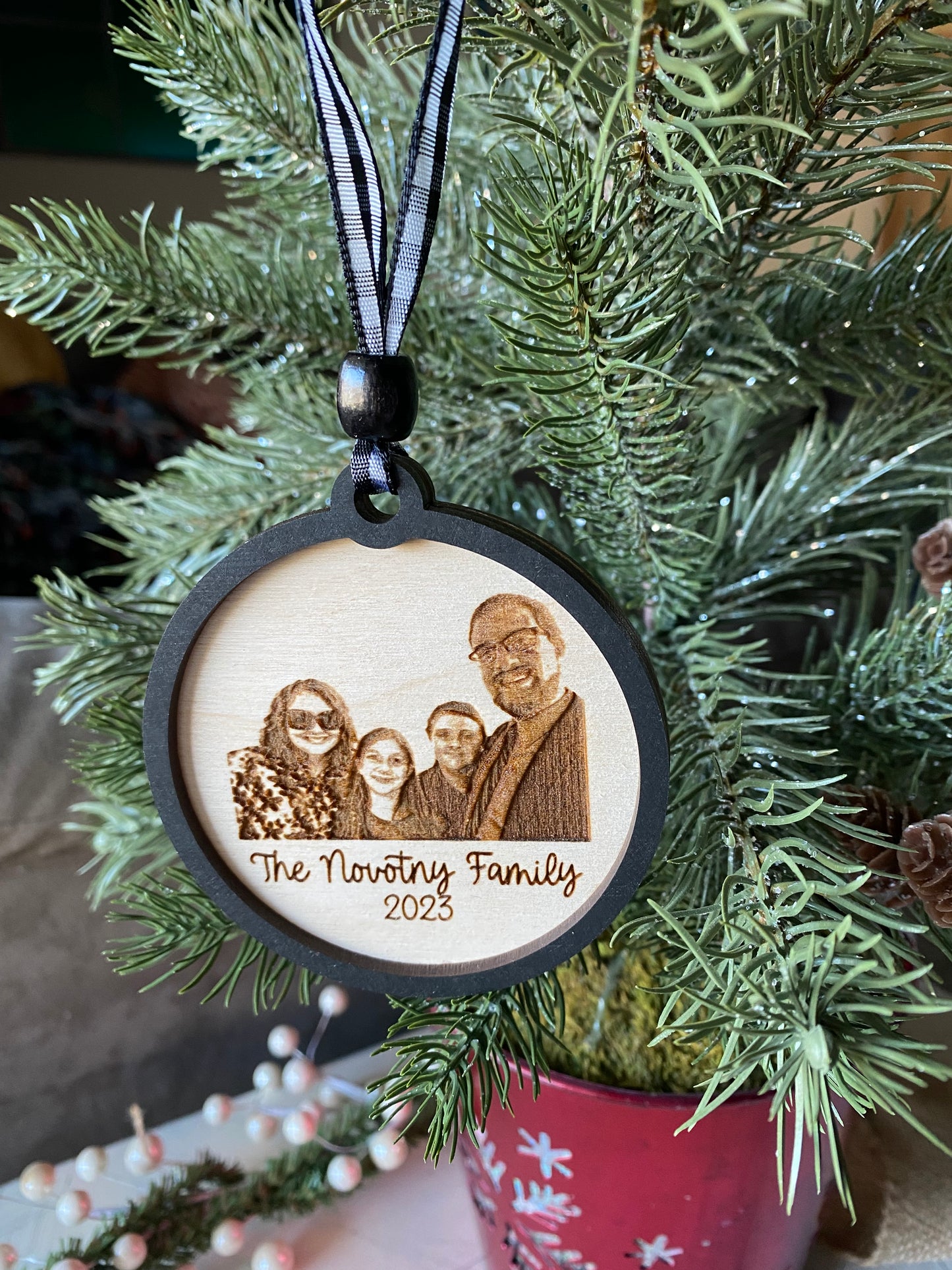 Family Photo Engraved Wood Ornament