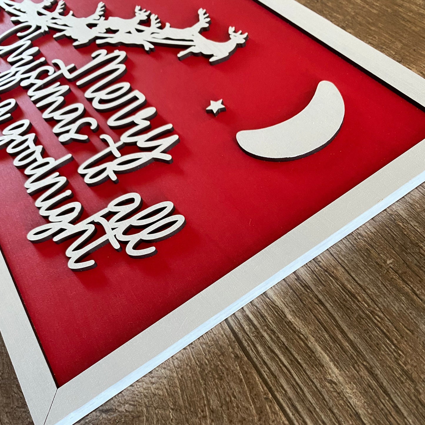 Merry Christmas to all and to all a goodnight - Novotny Designs - red 3D Santa scene framed wood sign