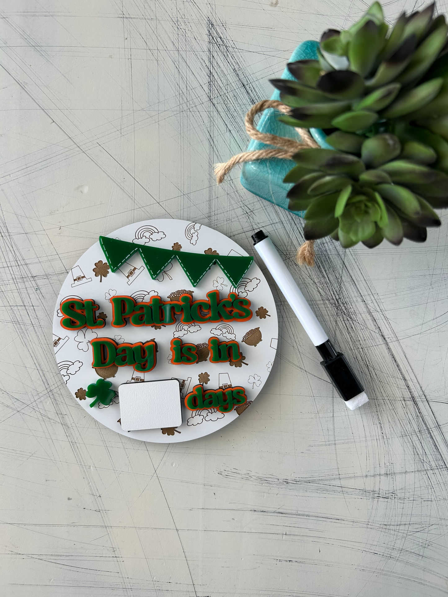 St. Patrick's Day Countdown sign with dry erase marker - Novotny Designs - dry erase countdown