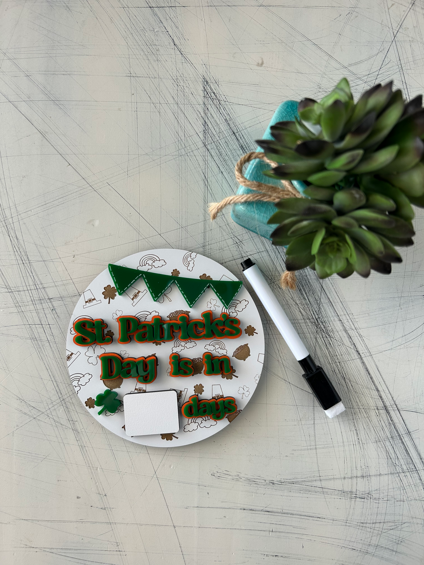 St. Patrick's Day Countdown sign with dry erase marker - Novotny Designs - dry erase countdown