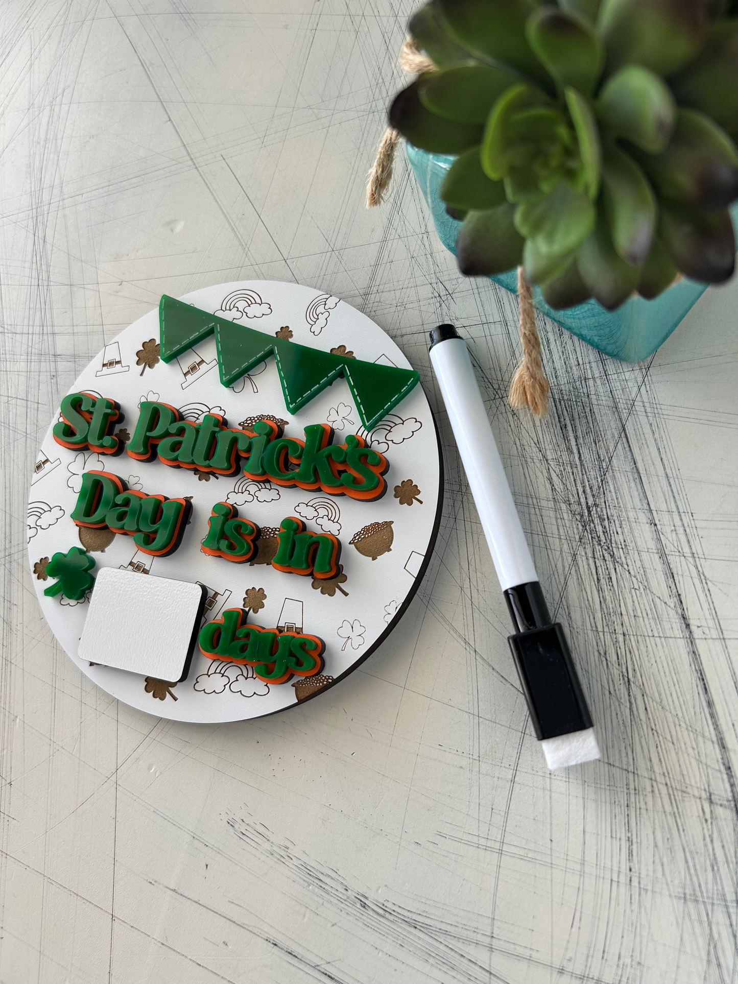 St. Patrick's Day Countdown sign with dry erase marker - Novotny Designs - dry erase countdown