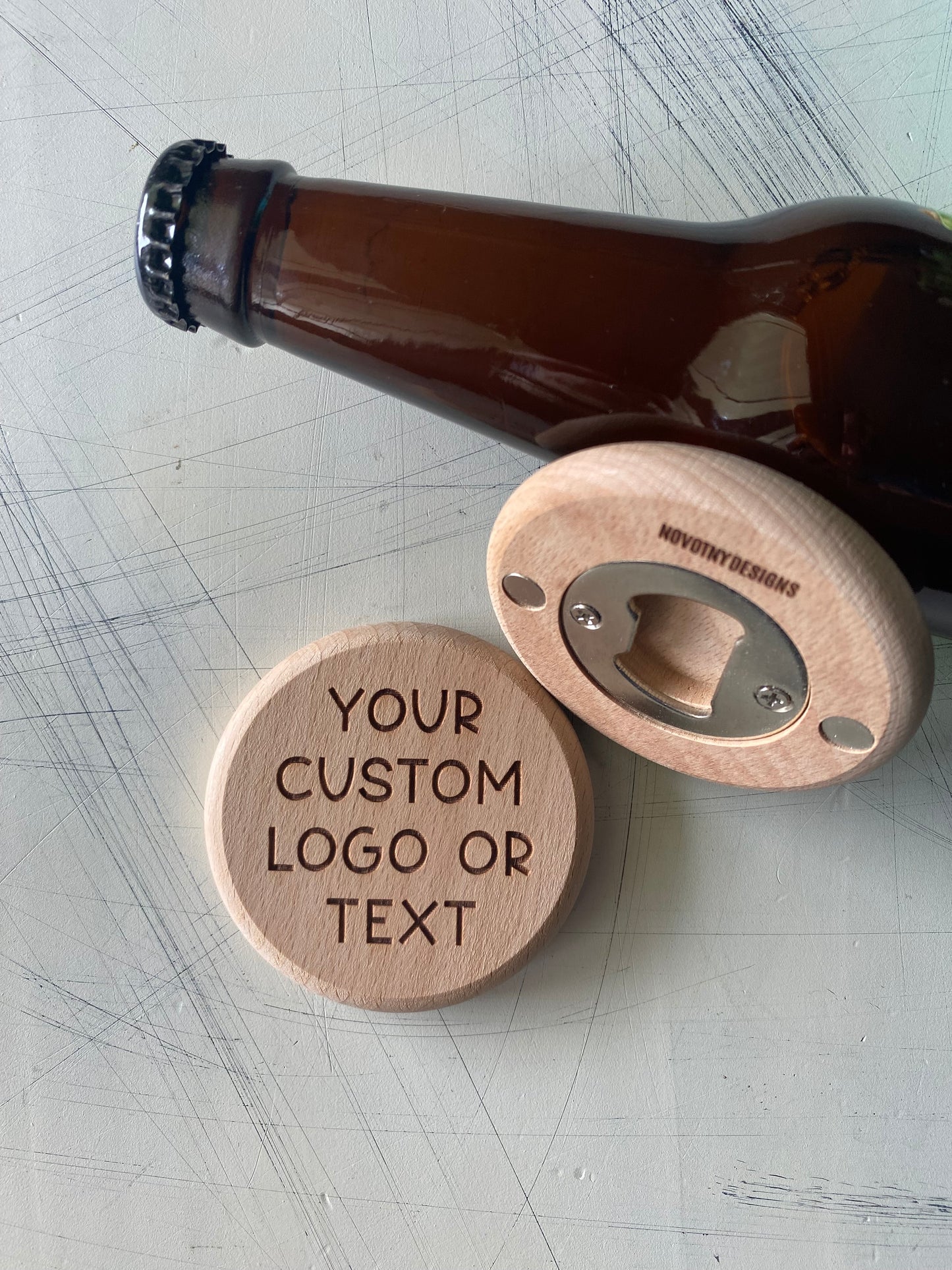 Create a custom bottle opener with your own text or logo! - Magnetic wood bottle opener by Novotny Designs
