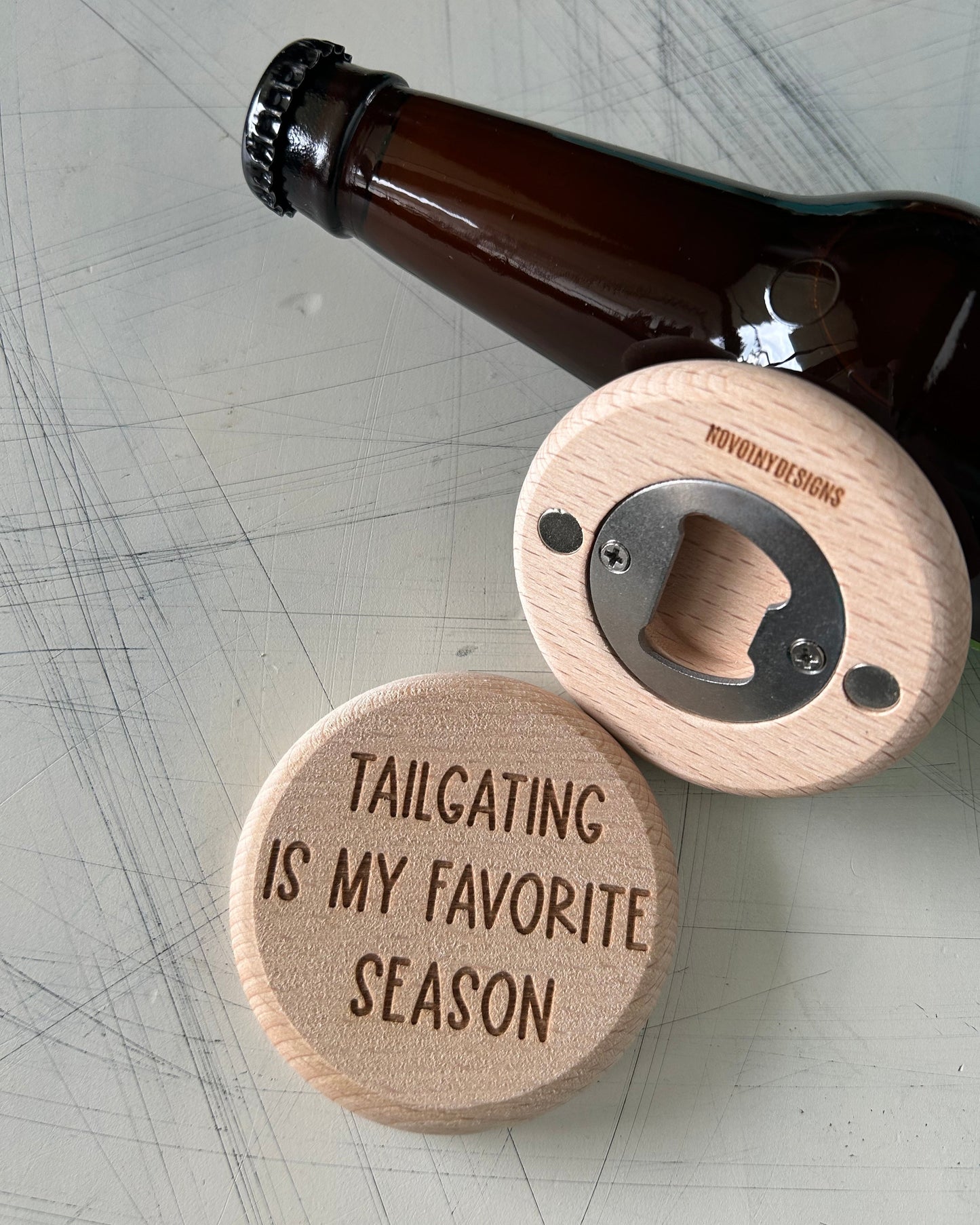 Tailgating is my favorite season - magnetic wood bottle opener by Novotny Designs