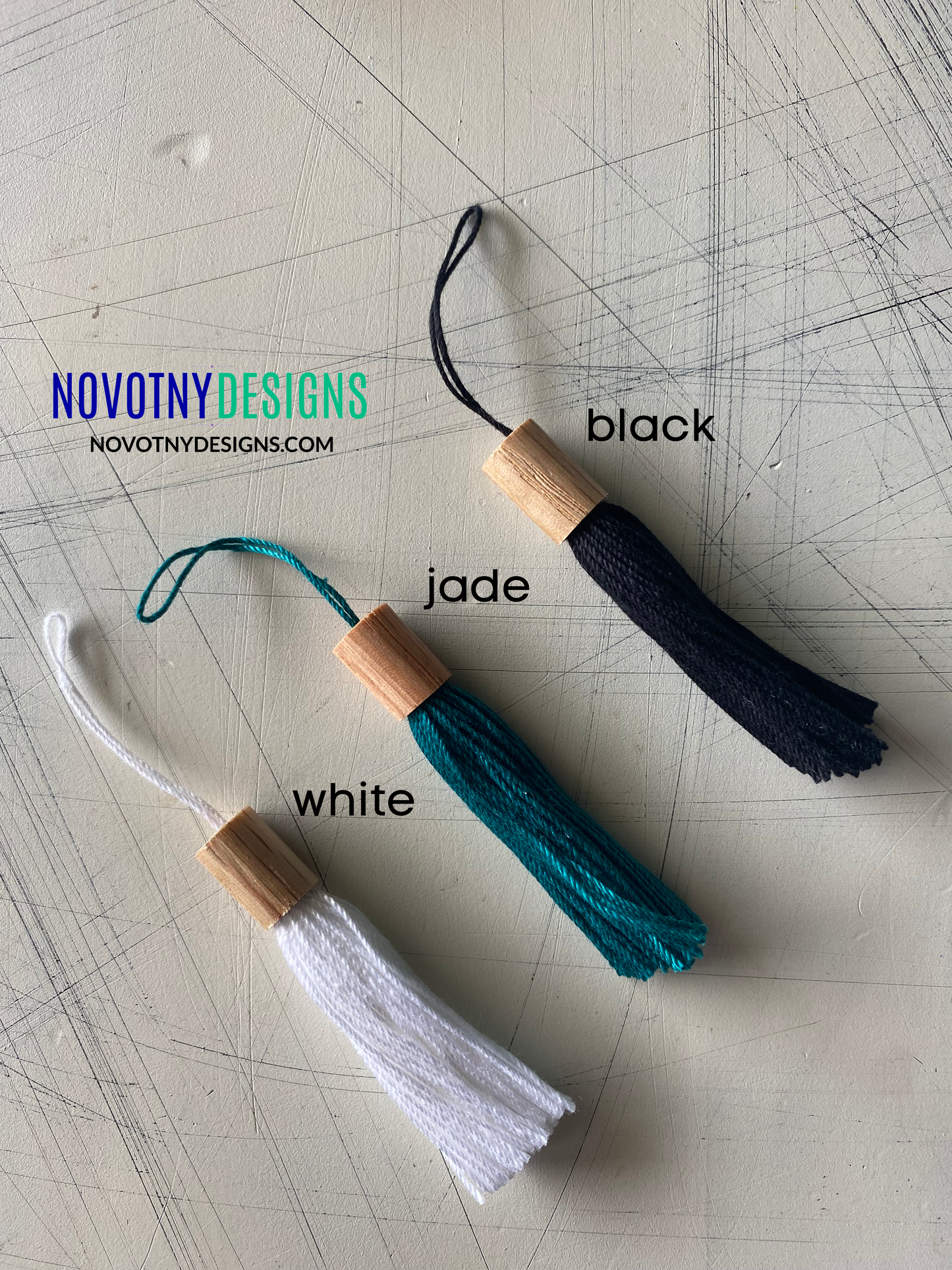 Bookmark tassel options - black, jade, white