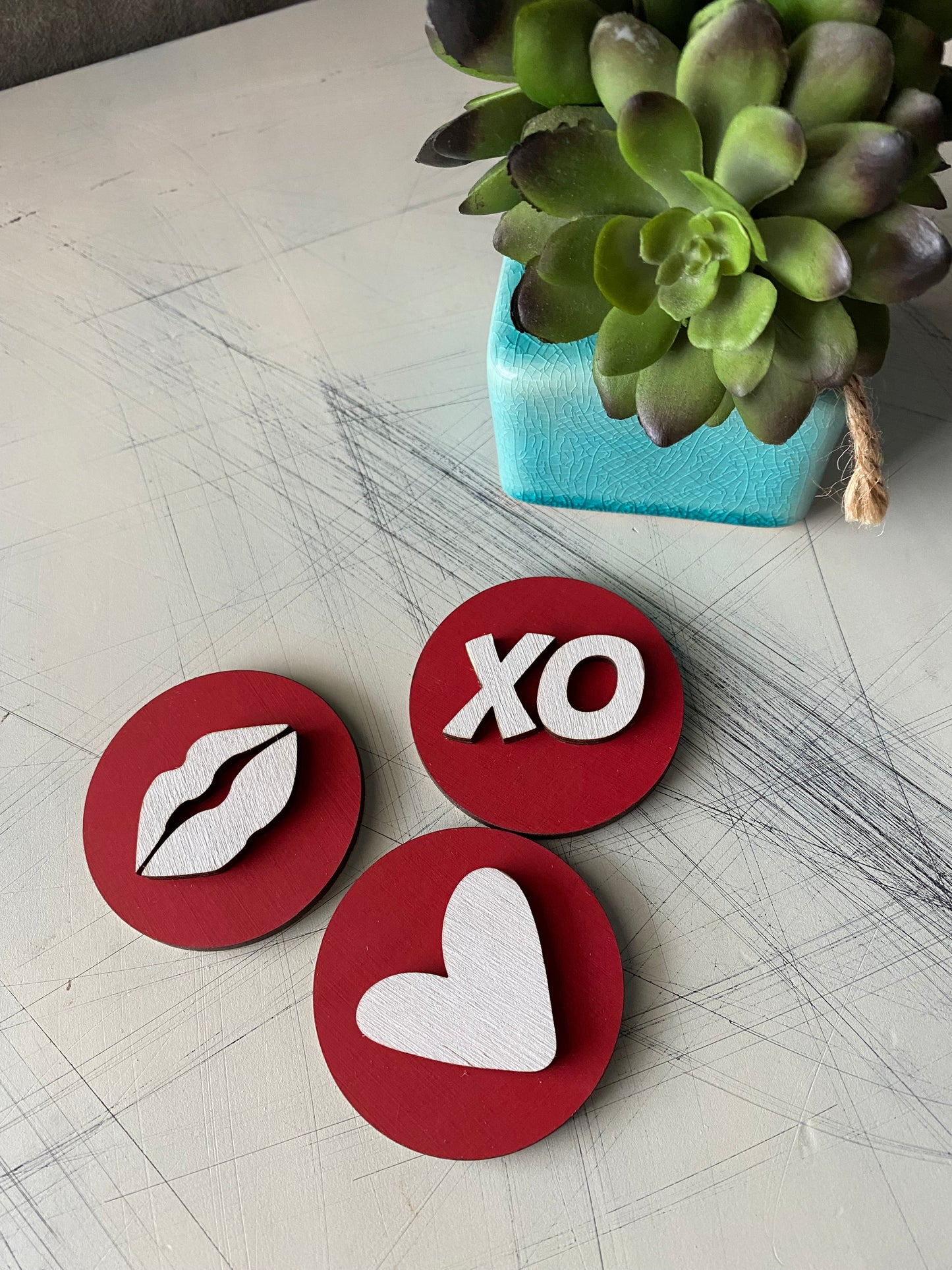 Valentines Day Magnets - set of 3 dimensional wood magnets