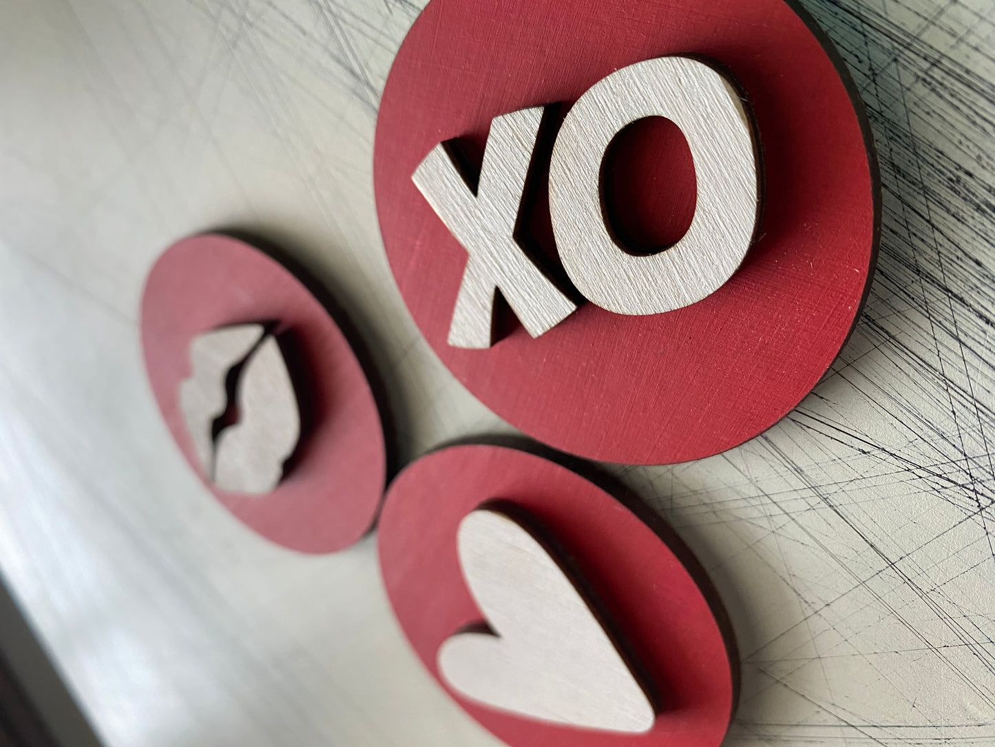 Valentines Day Magnets - set of 3 dimensional wood magnets