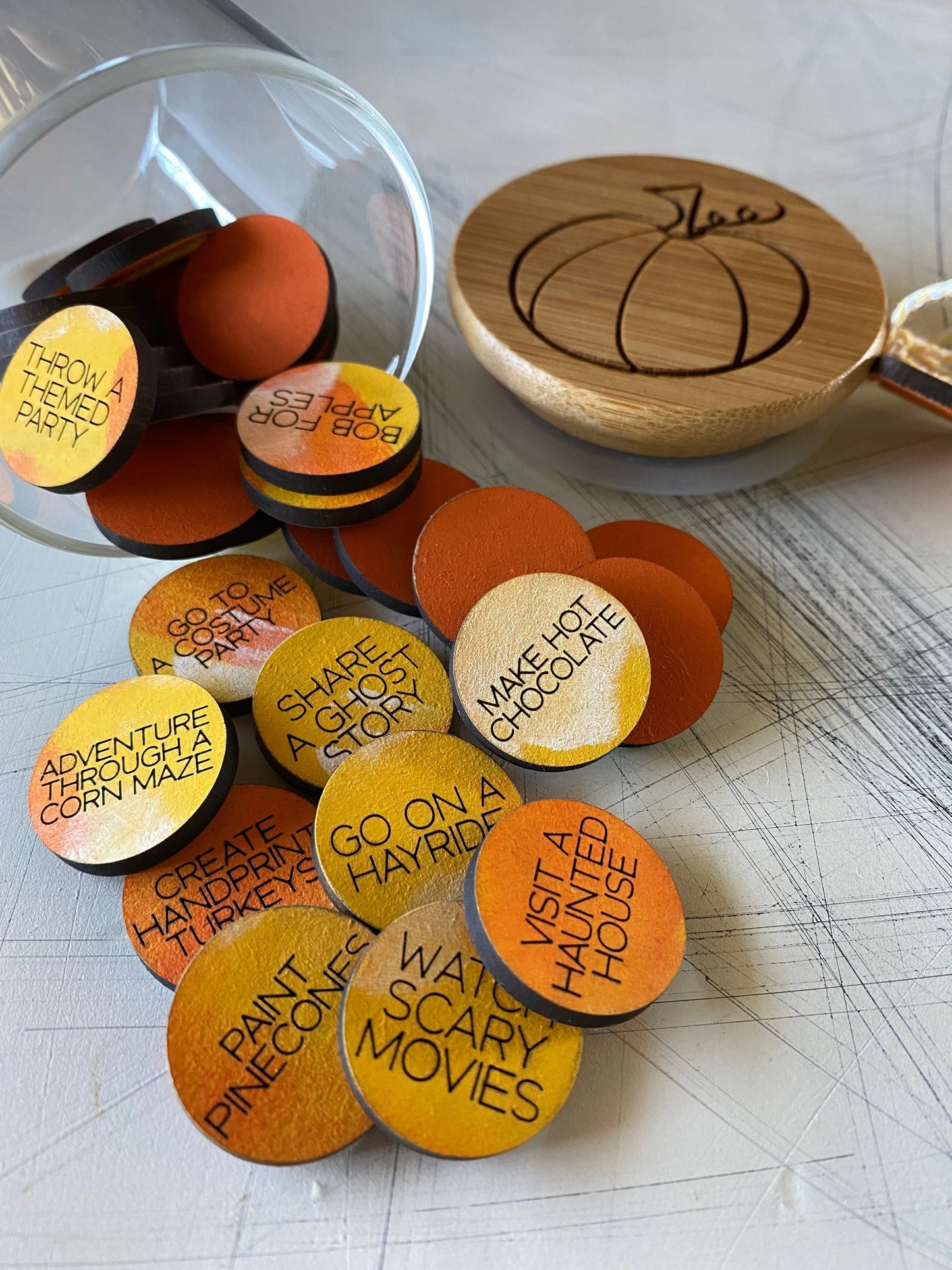 Fall Family Activity Tokens - set of 30 wood tokens