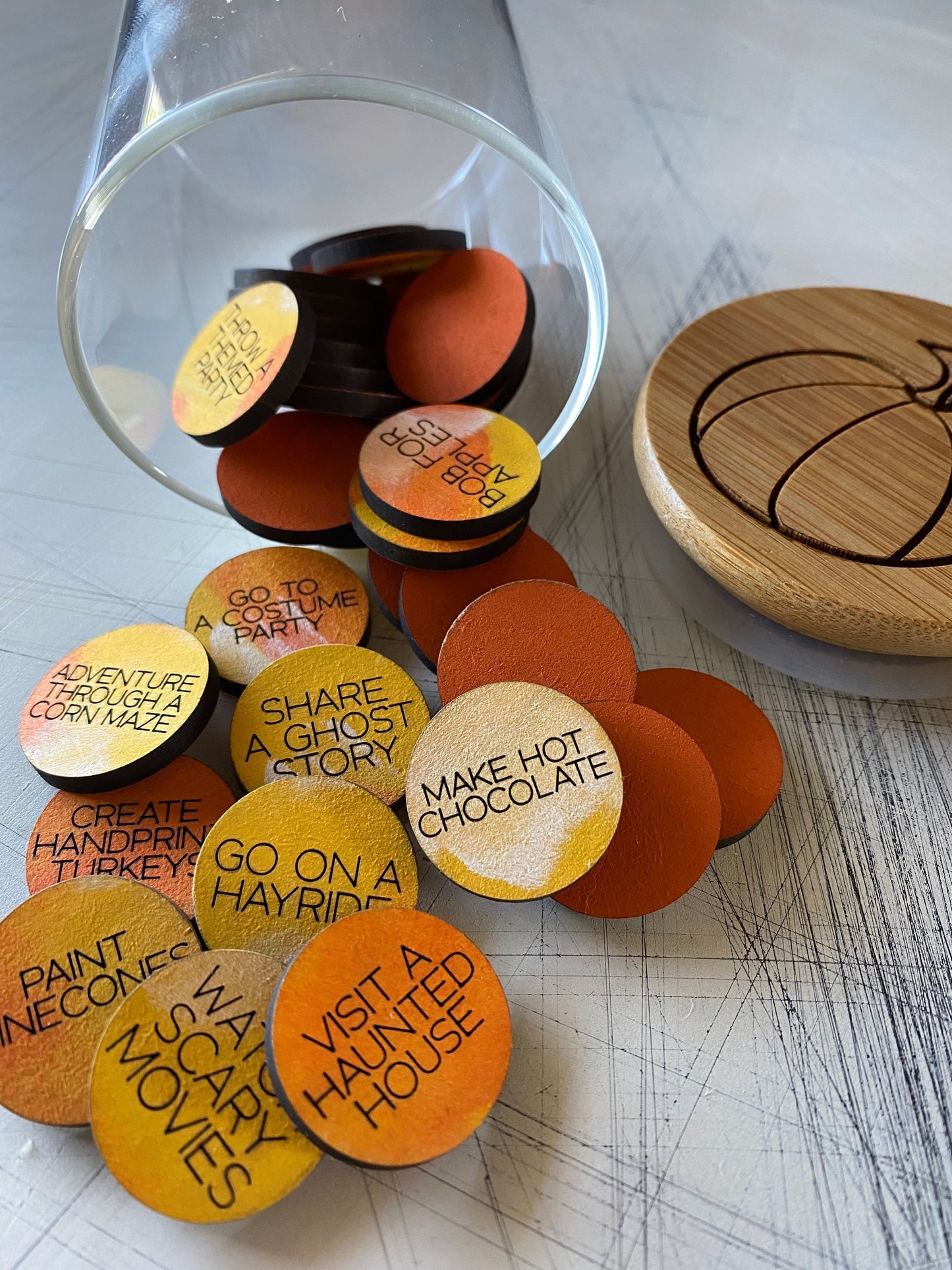Fall Family Activity Tokens - set of 30 wood tokens