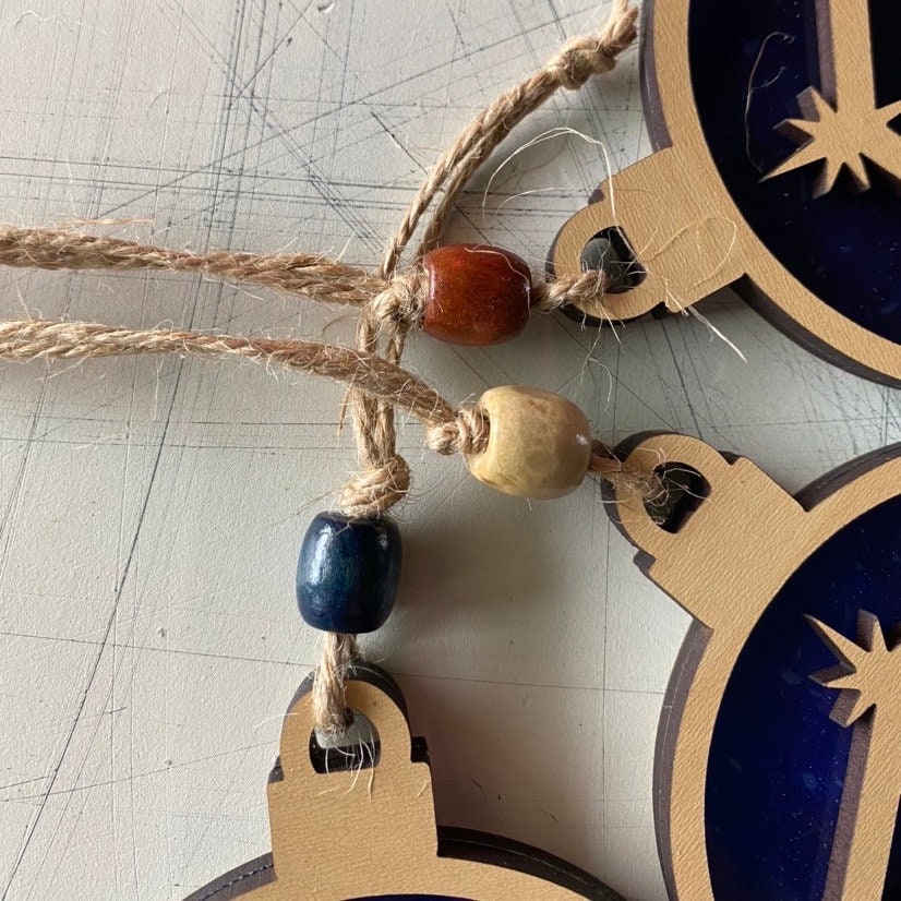 Navy and Natural Nativity double-sided ornament - 3 inch round