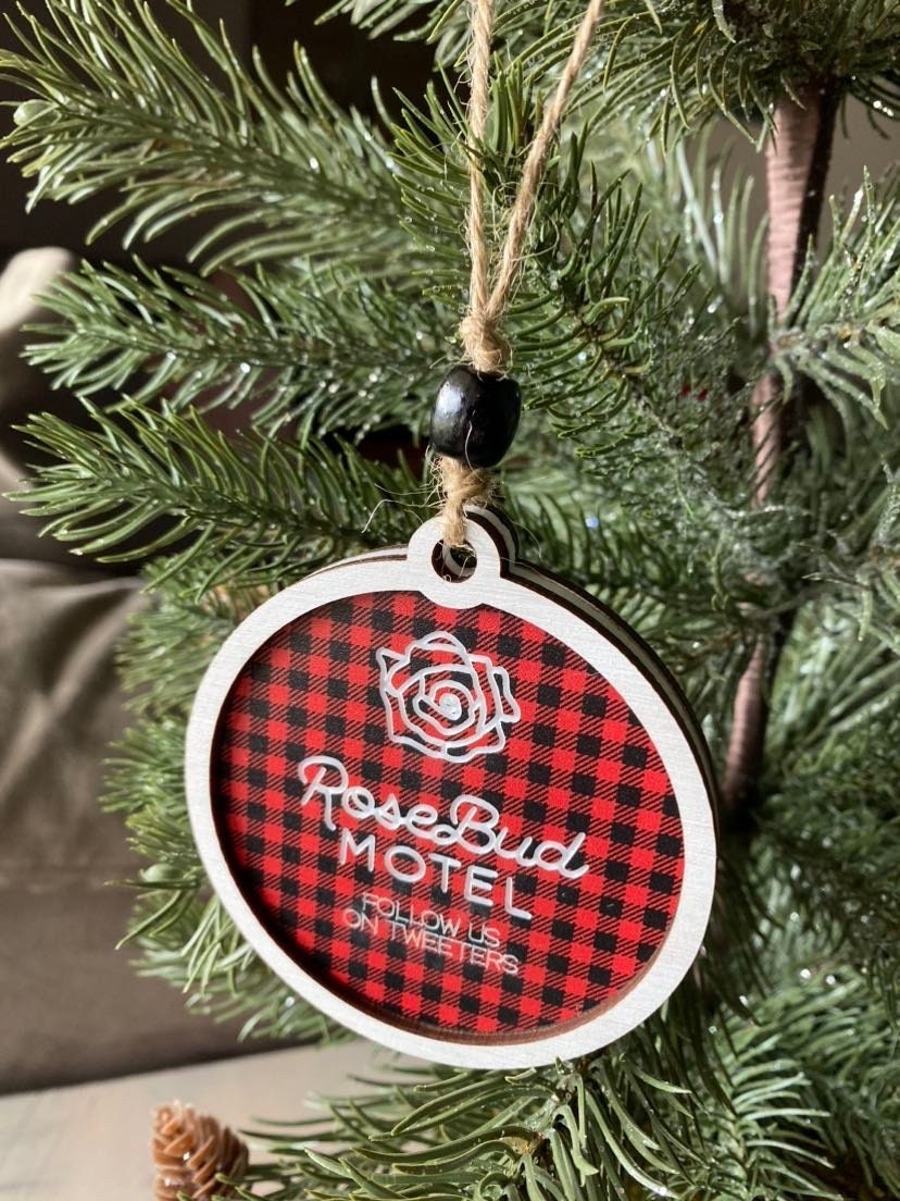 Rosebud Motel - Follow us on Tweeters - handmade ornament