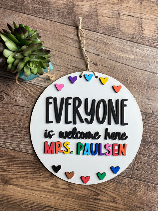 Everyone is welcome here - rainbow classroom sign - customizable - Novotny Designs