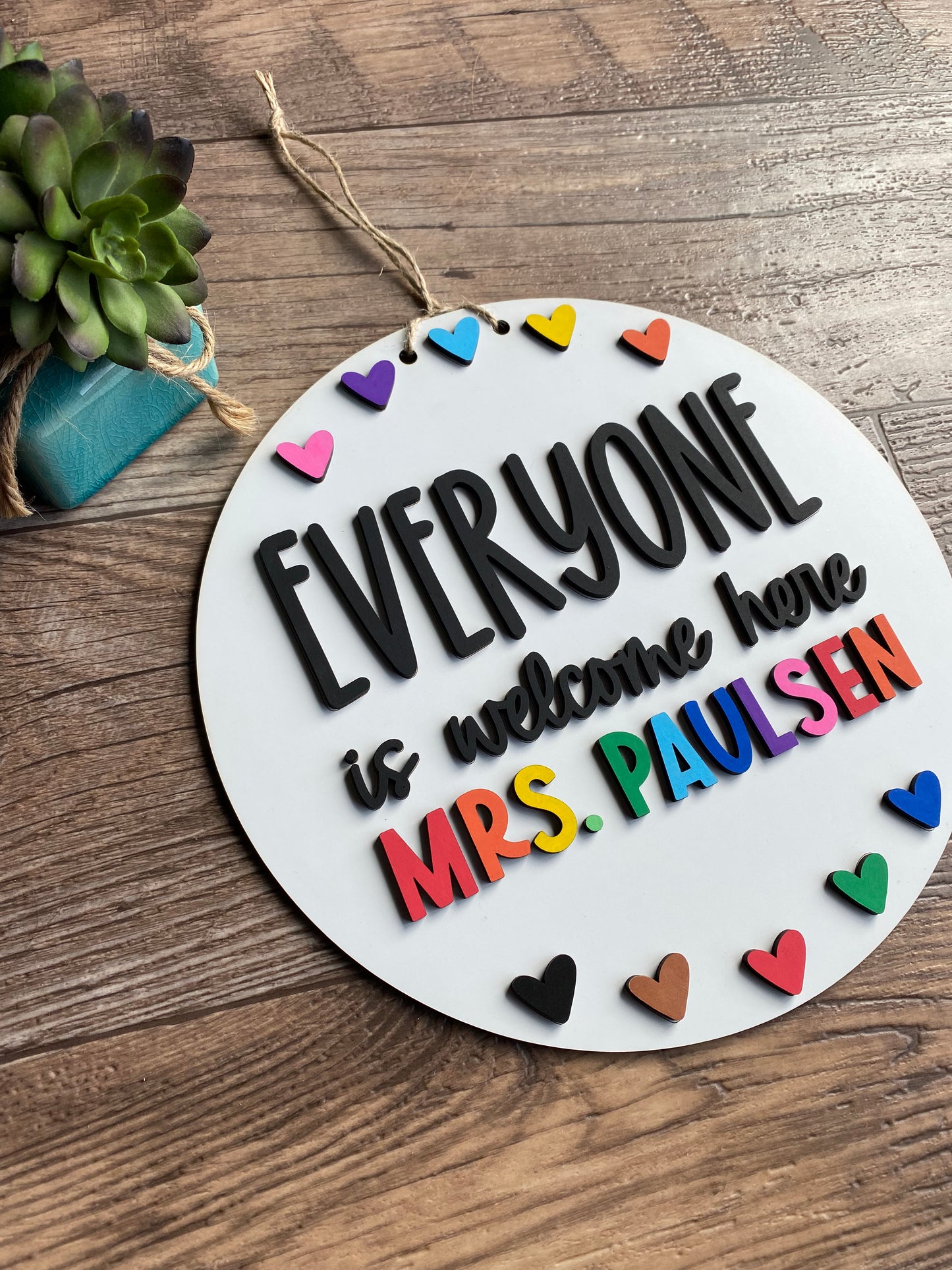 Everyone is welcome here - rainbow classroom sign - customizable - Novotny Designs