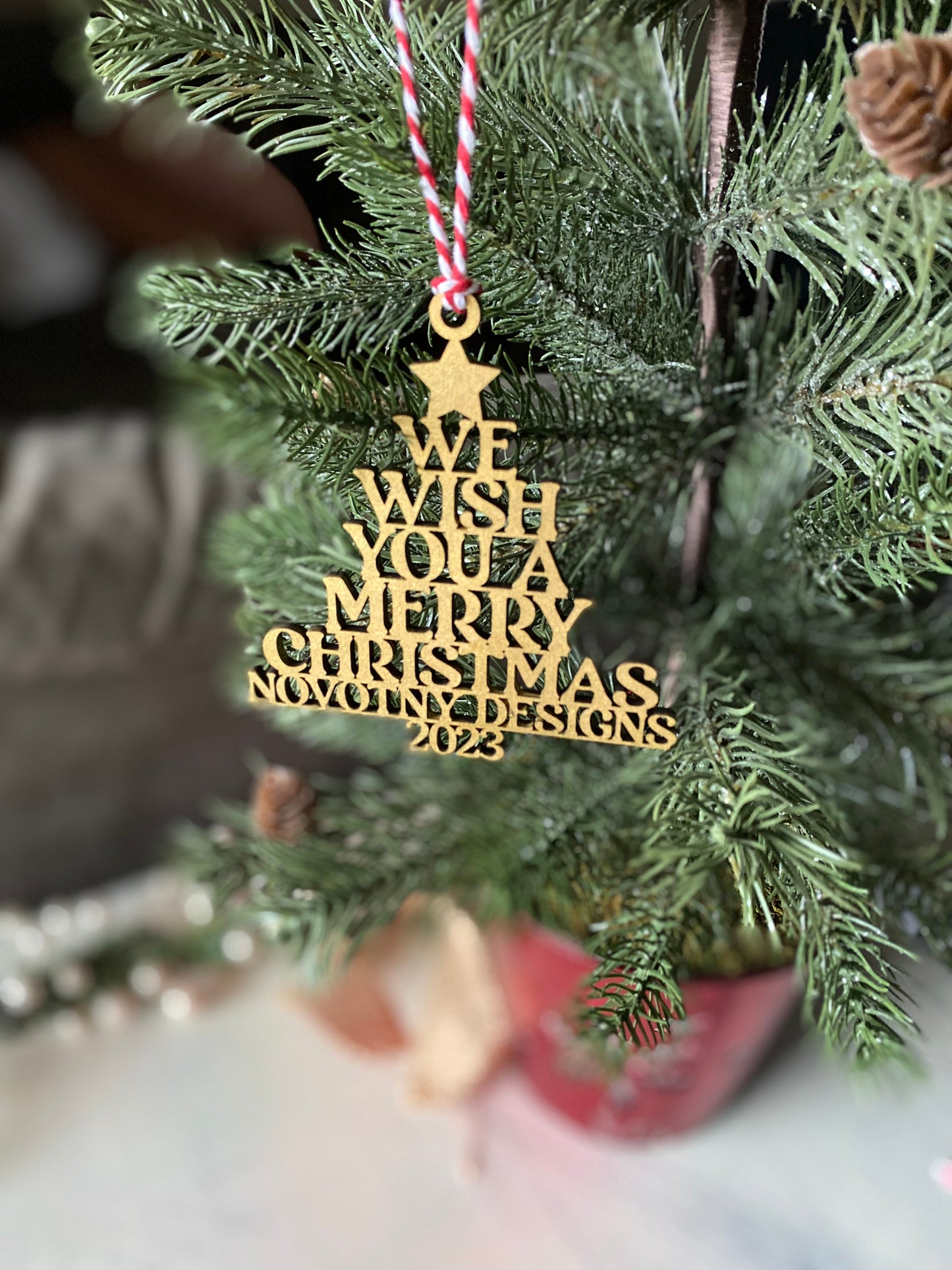 Custom Business Name Tree Ornament - Bulk Holiday Gifts for Business - Novotny Designs