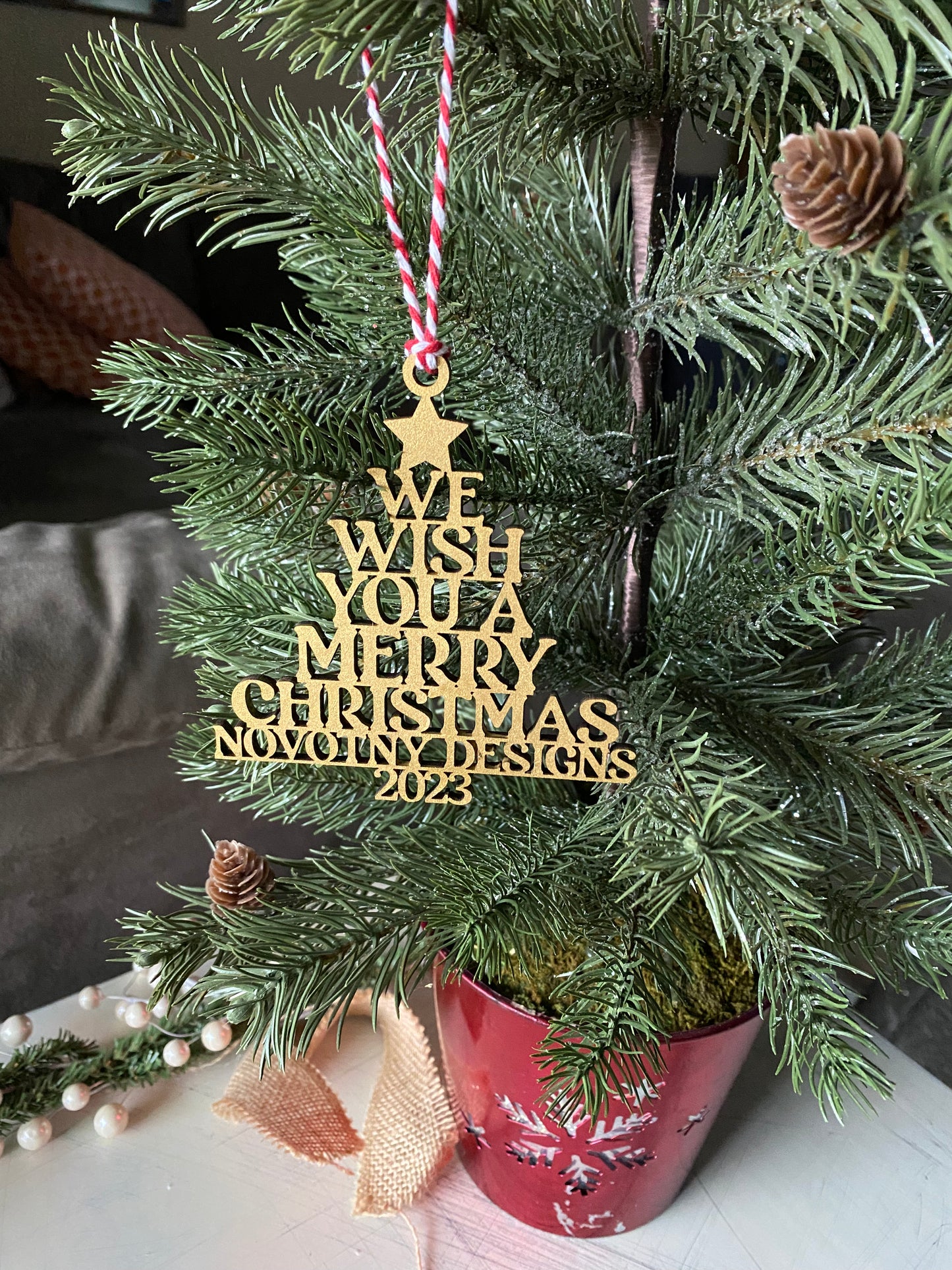 Custom Business Name Tree Ornament - Bulk Holiday Gifts for Business - Novotny Designs