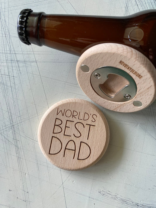 World's Best Dad - Novotny Designs - engraved wood magnetic wood bottle opener