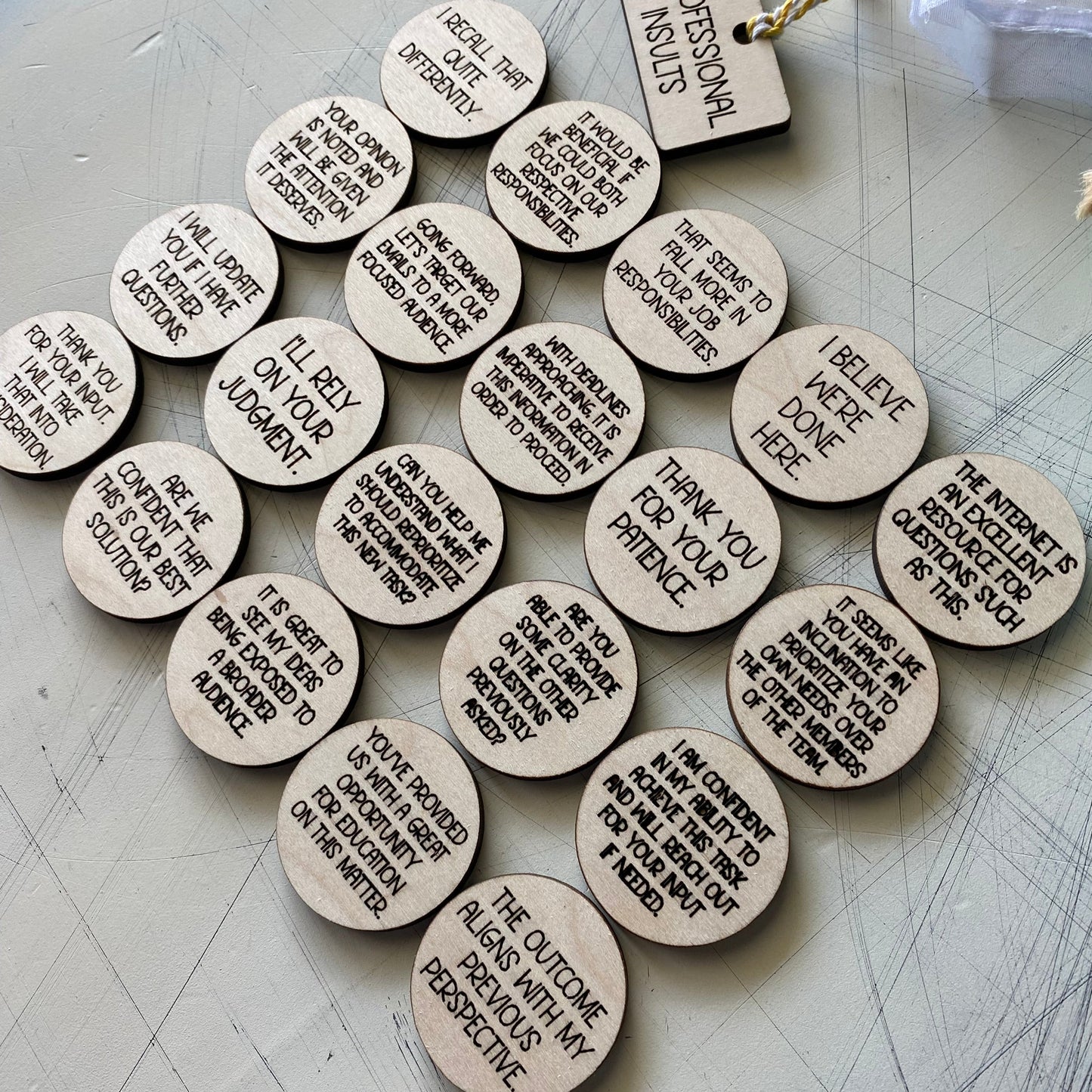 Professional Insults - 20 wood tokens in an organza bag