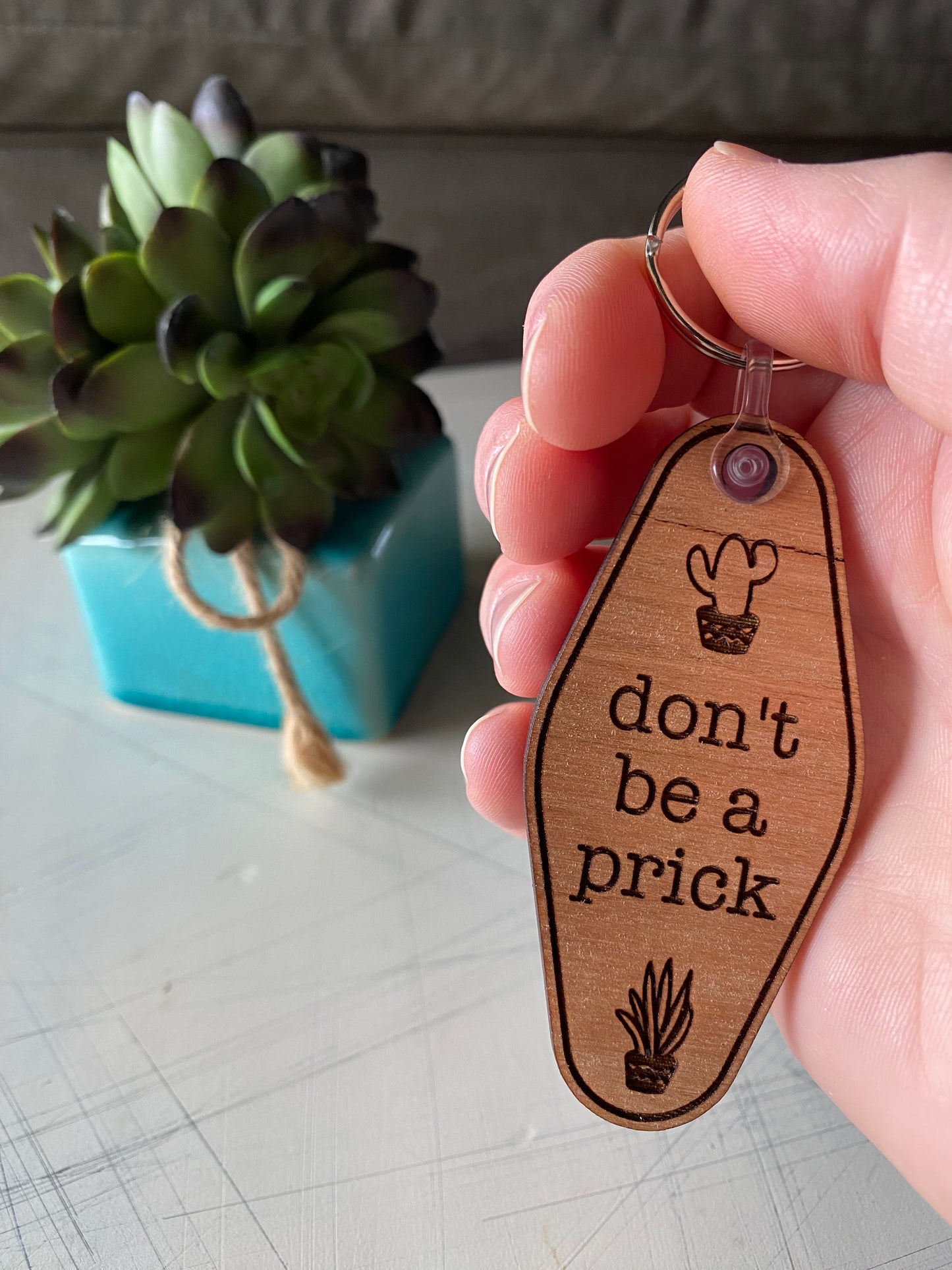Don't be a prick - wood keychain - Novotny Designs - motel style keychain