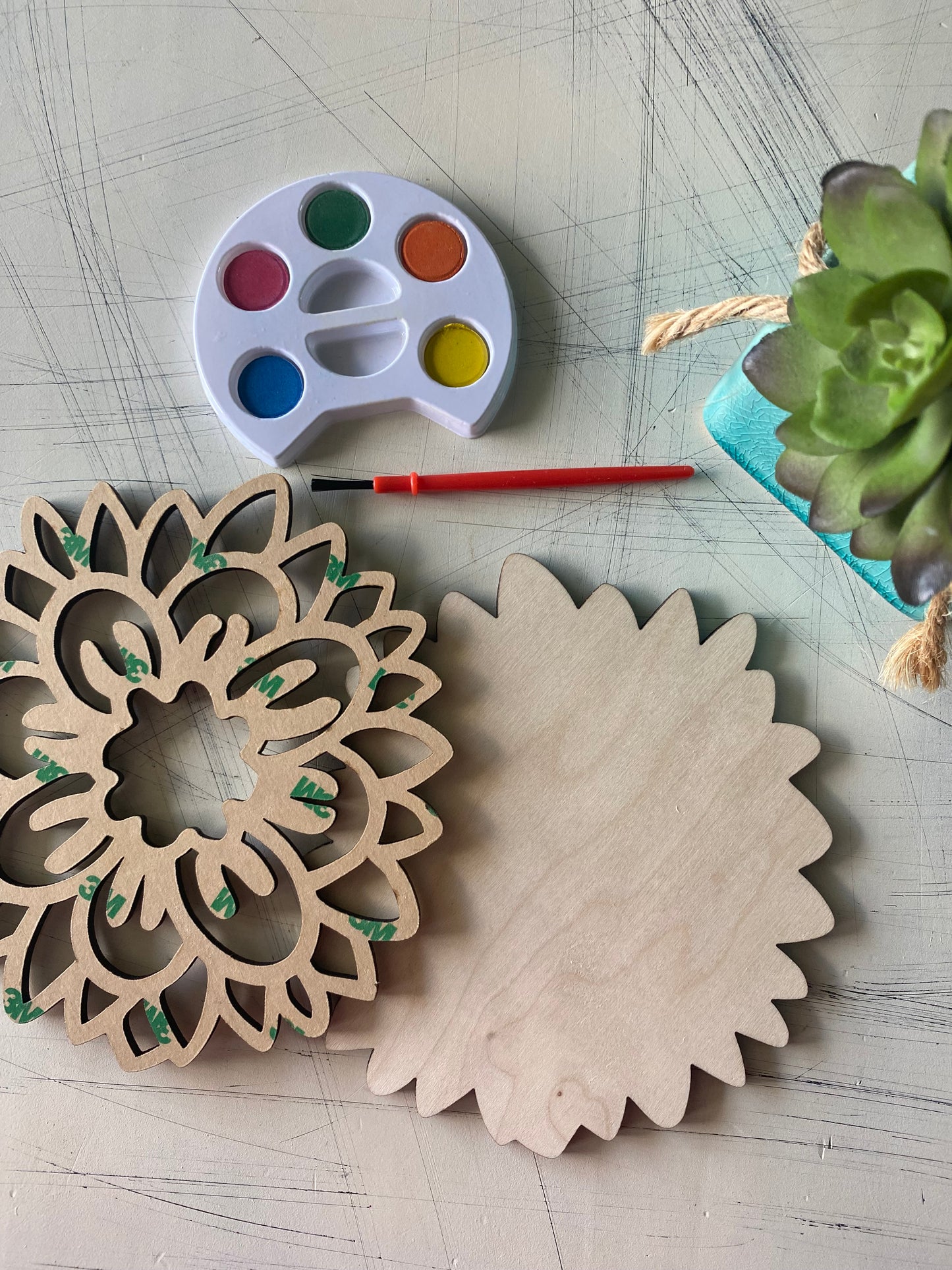 Layered Flower Craft Kit - Wood Canvas + Watercolor