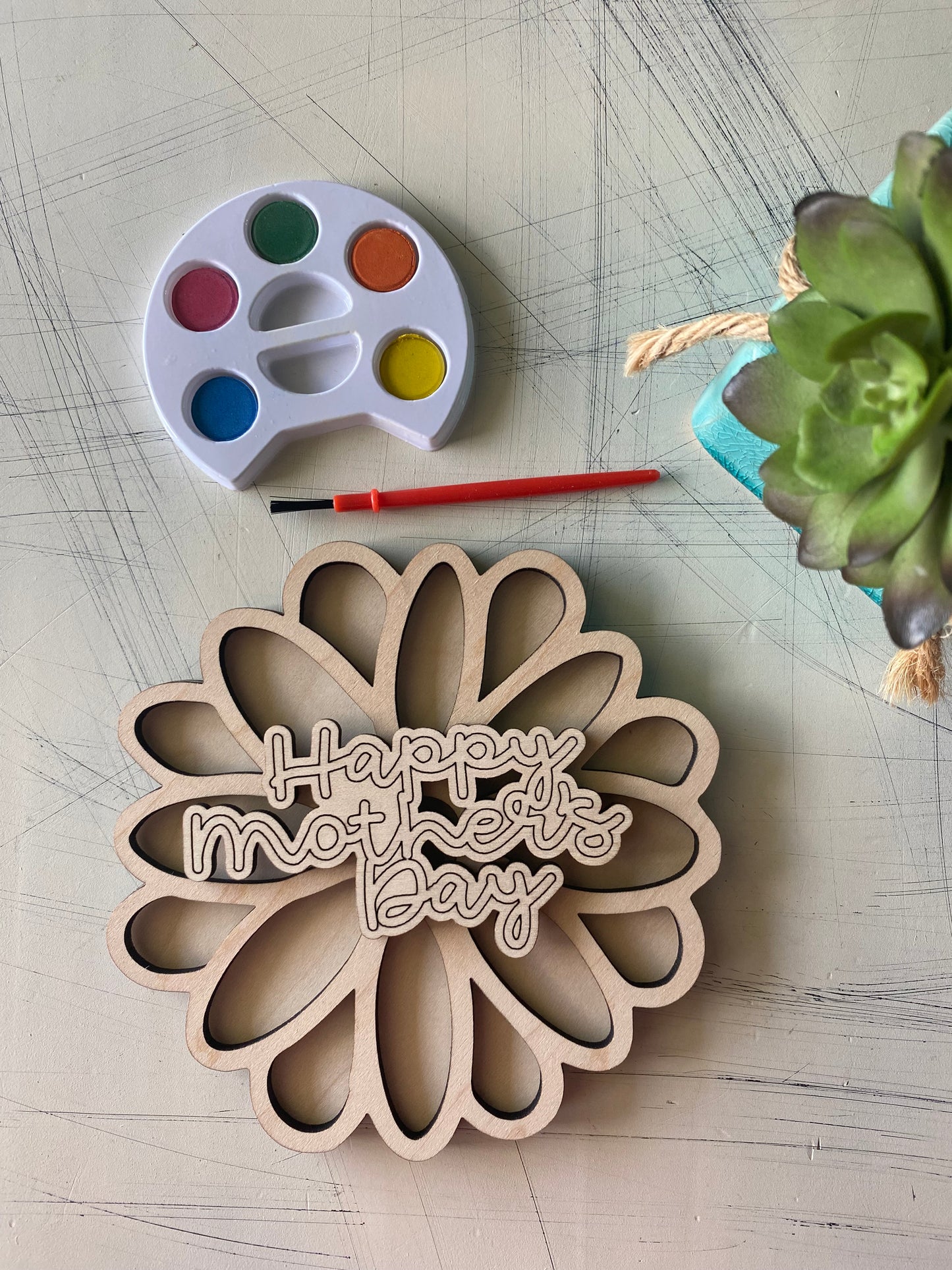 Layered Flower Craft Kit - Wood Canvas + Watercolor