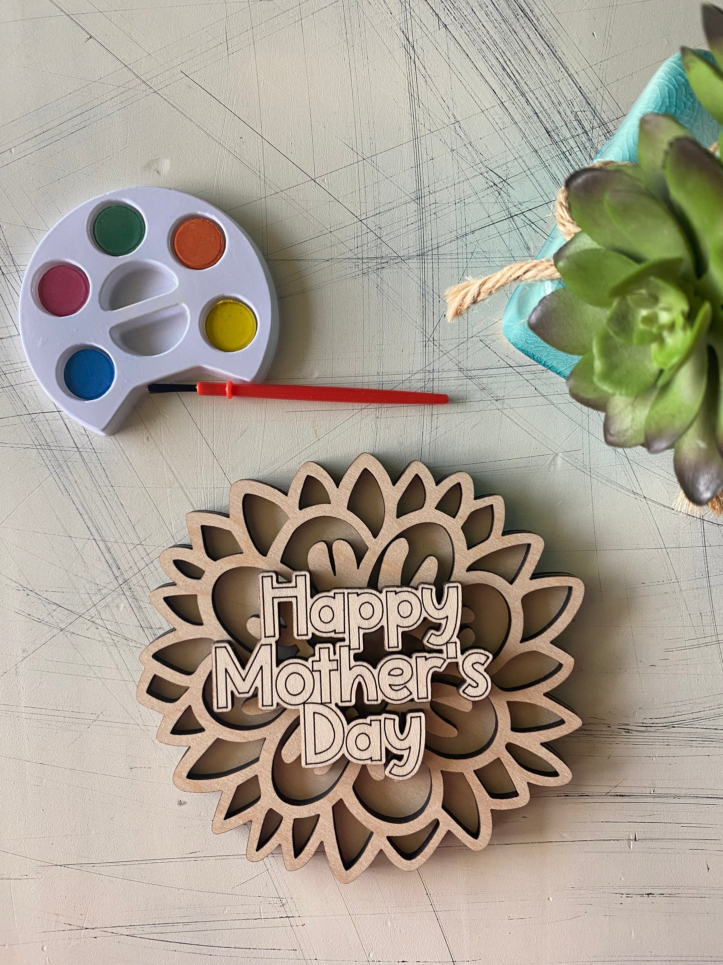 Layered Flower Craft Kit - Wood Canvas + Watercolor