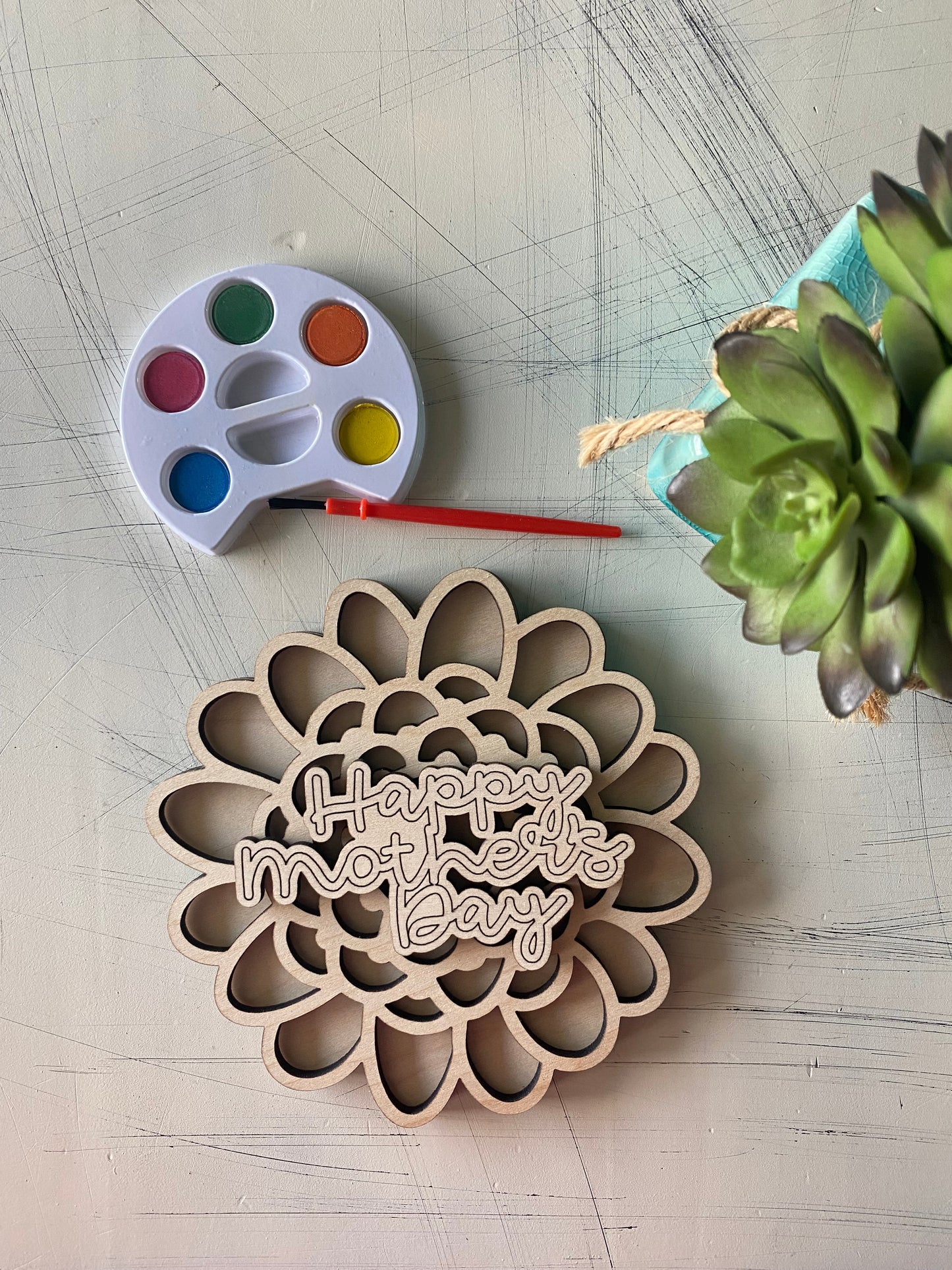 Layered Flower Craft Kit - Wood Canvas + Watercolor