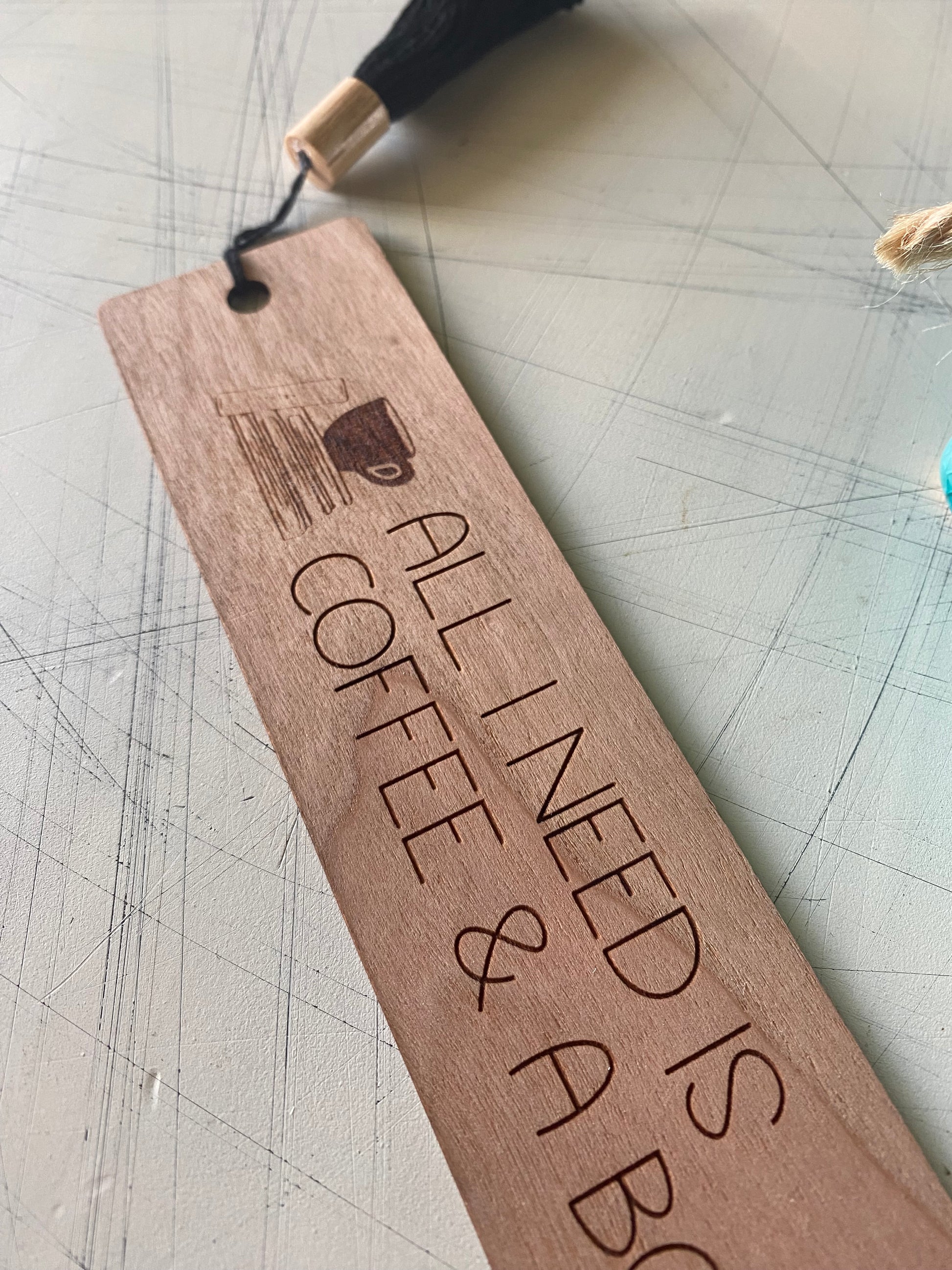 All I need is coffee & a book - wood bookmark - Novotny Designs