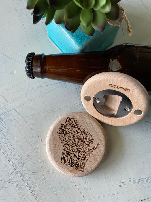 Wisconsin breweries - engraved magnetic wood bottle opener