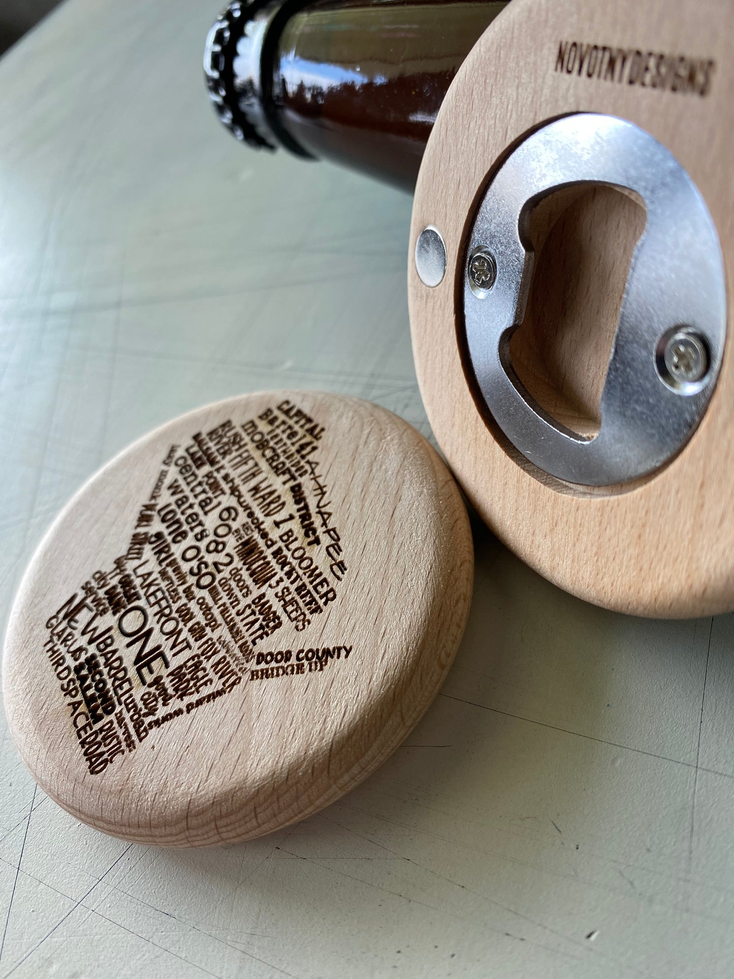 Wisconsin breweries - engraved magnetic wood bottle opener