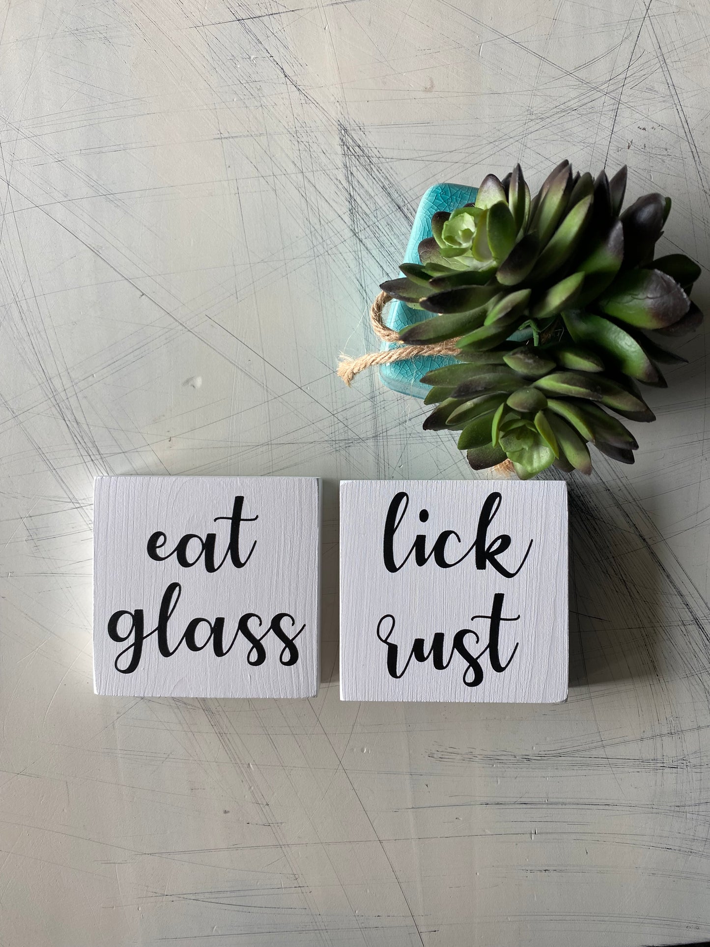 eat glass, lick rust - Novotny Designs handmade mini wood signs set