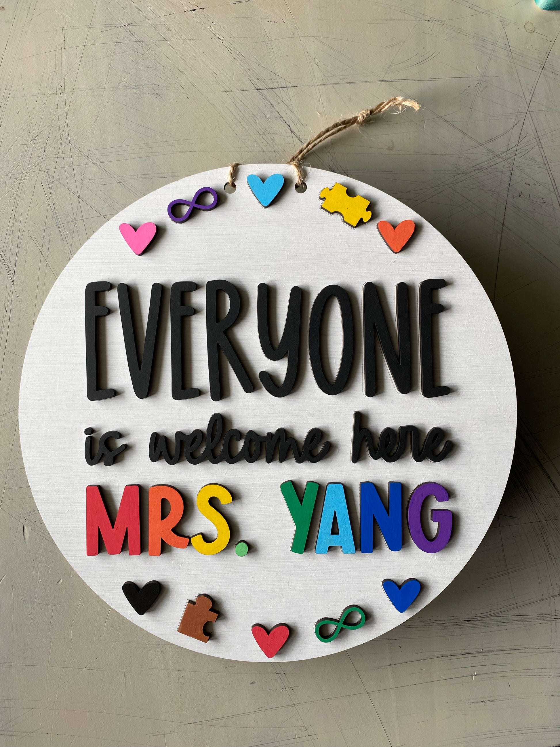 Everyone is welcome here - neurodiversity rainbow classroom sign - customizable - Novotny Designs