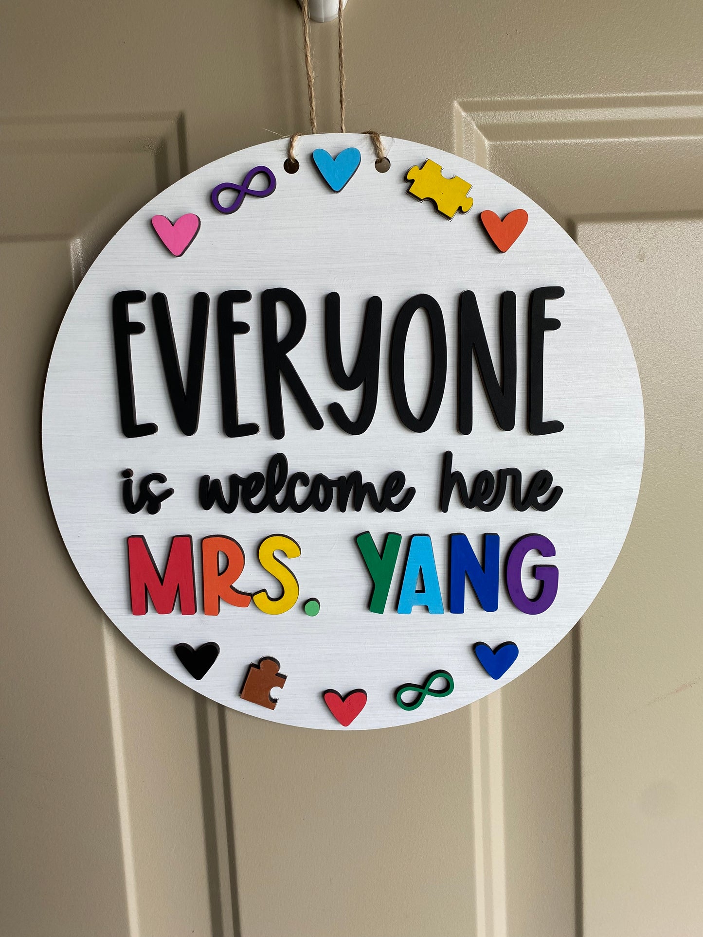 Everyone is welcome here - neurodiversity rainbow classroom sign - customizable - Novotny Designs