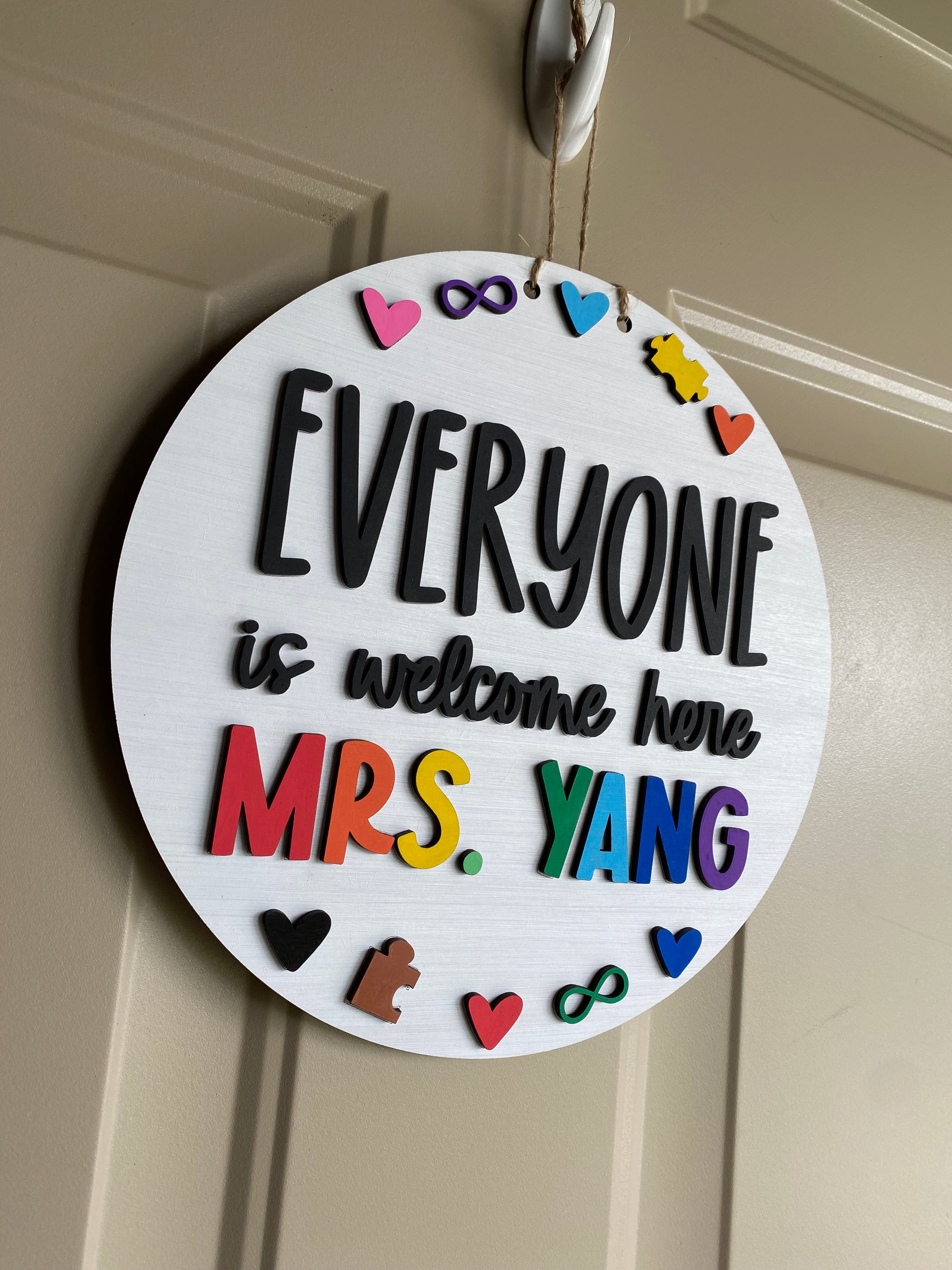 Everyone is welcome here - neurodiversity rainbow classroom sign - customizable - Novotny Designs