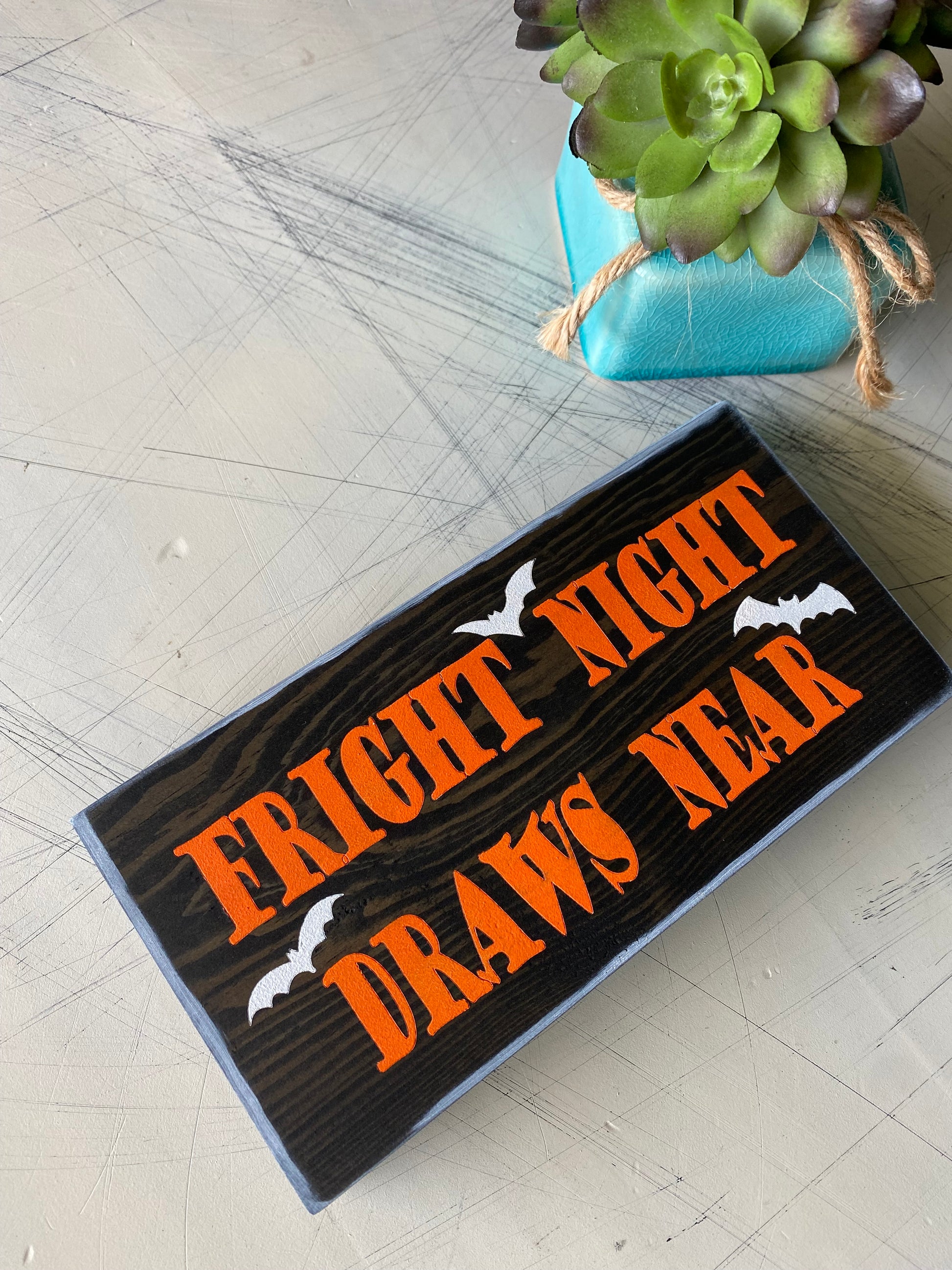 Fright Night Draws Near - handmade mini wood sign - halloween decor