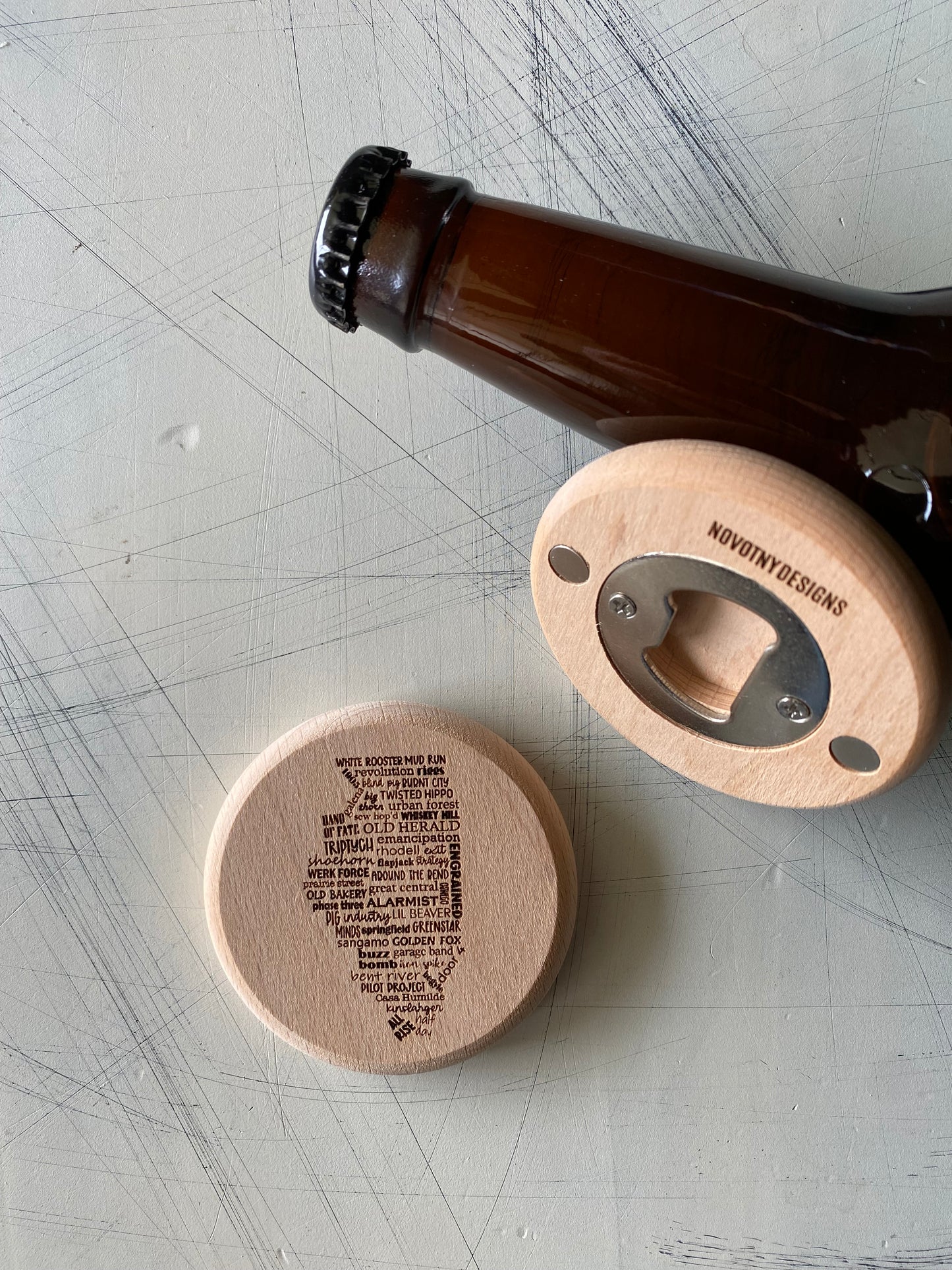 Illinois craft breweries magnetic engraved wood bottle opener - Novotny Designs