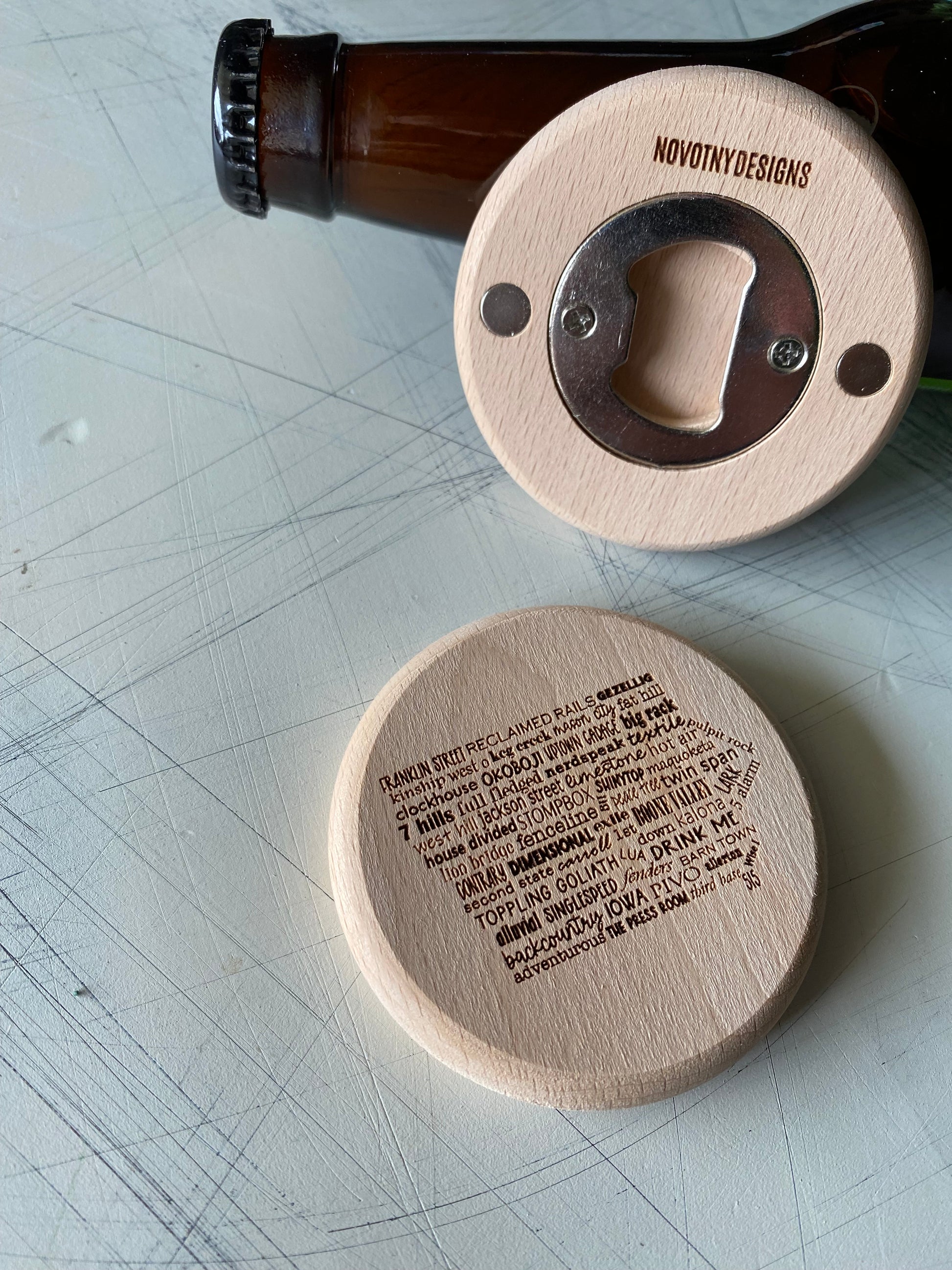 Iowa craft breweries magnetic engraved wood bottle opener - Novotny Designs