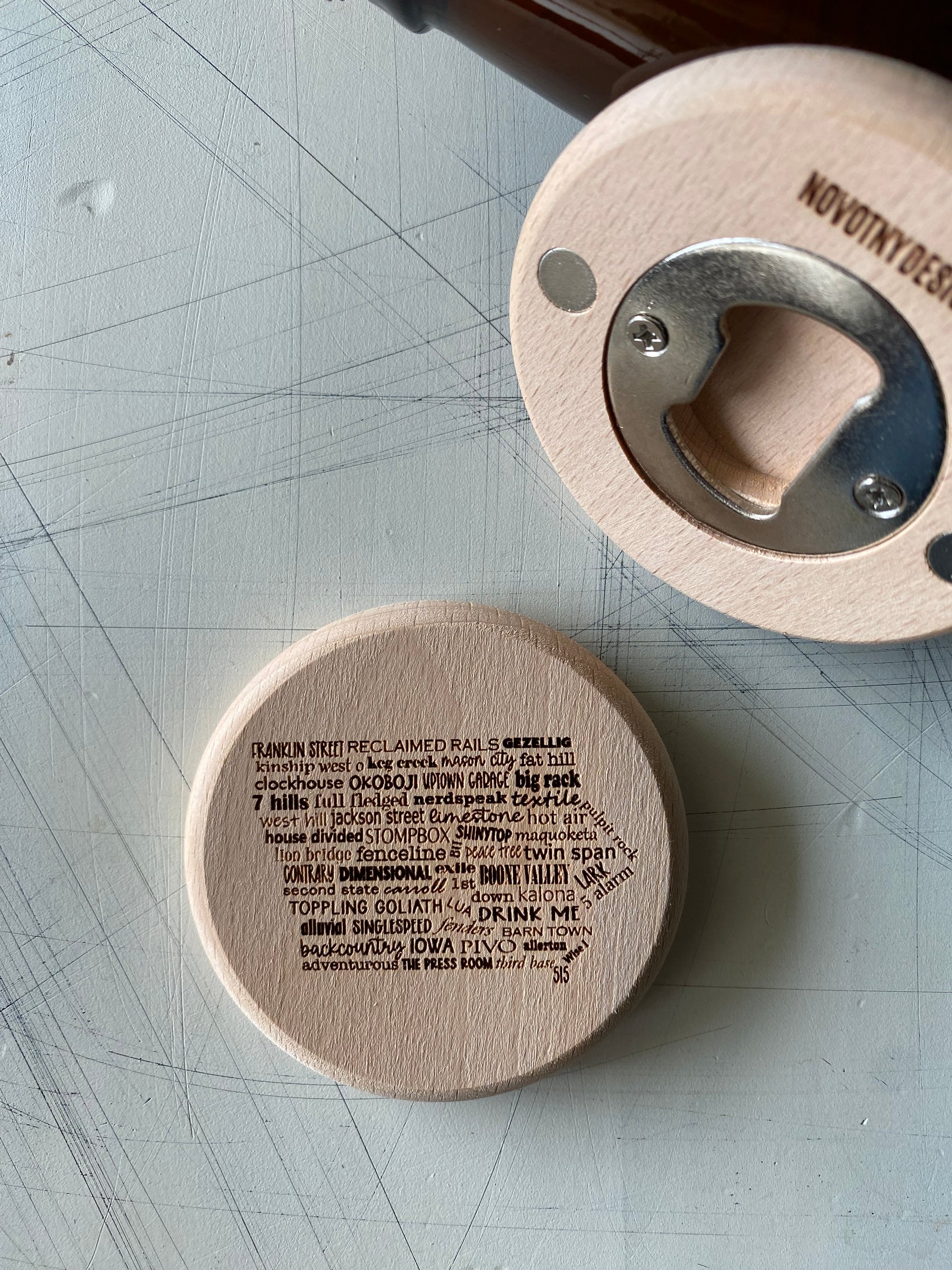 Iowa craft breweries magnetic engraved wood bottle opener - Novotny Designs