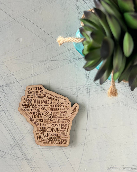 Wisconsin breweries engraved wood refrigerator magnet