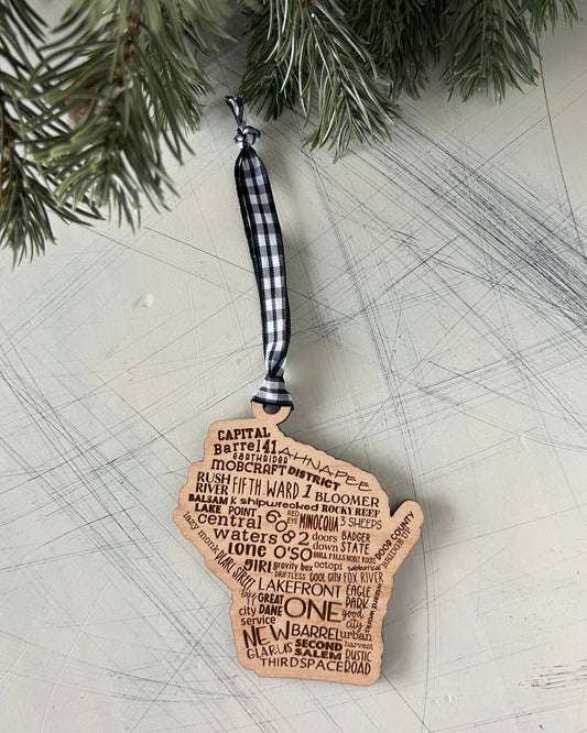 Wisconsin breweries engraved wood ornament by Novotny Designs