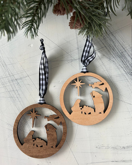 Nativity Minimalist Wood Cutout Ornament in your choice of color by Novotny Designs