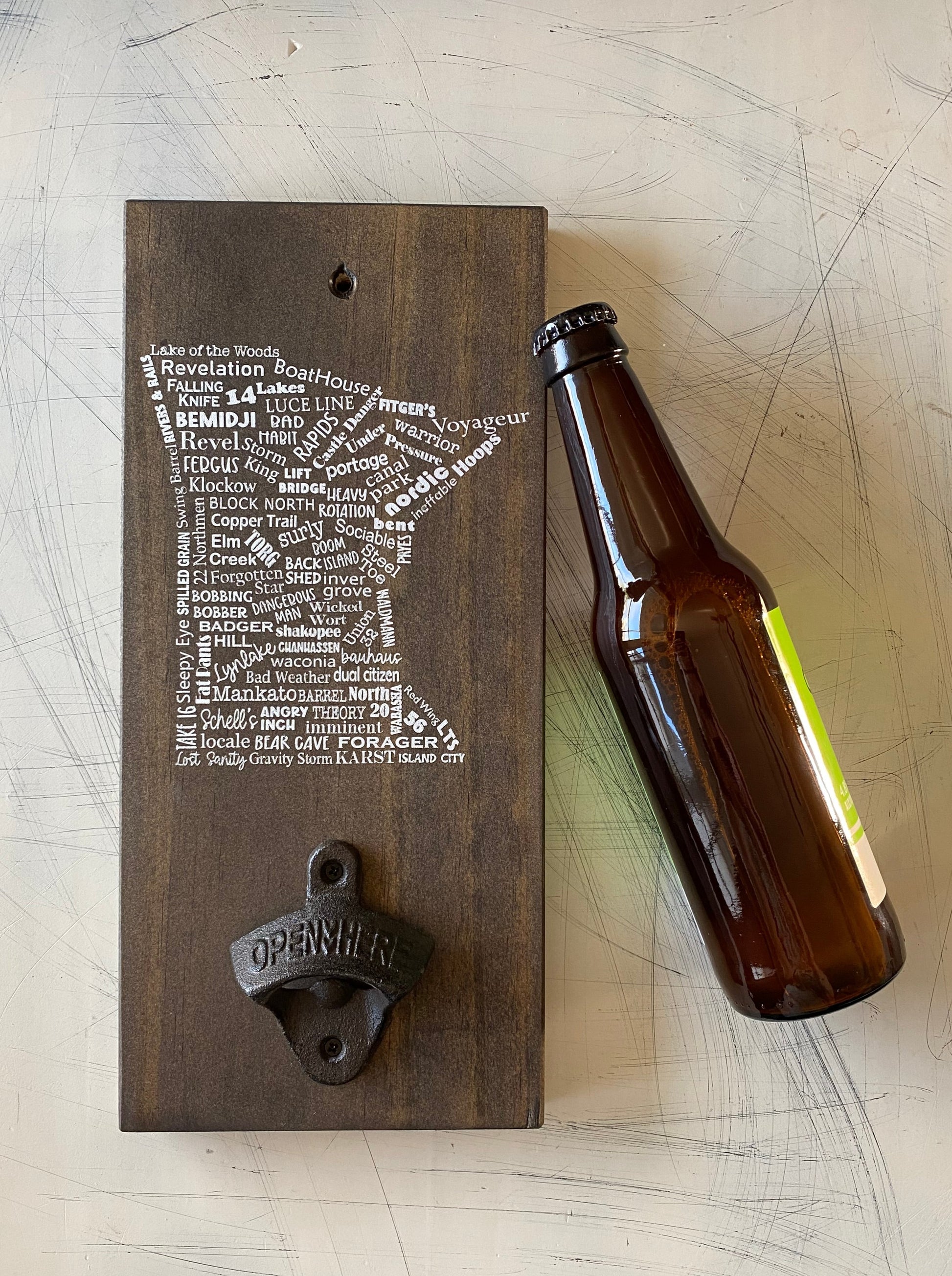 Minnesota craft breweries wall mounted bottle opener - original handmade decor by Novotny Designs