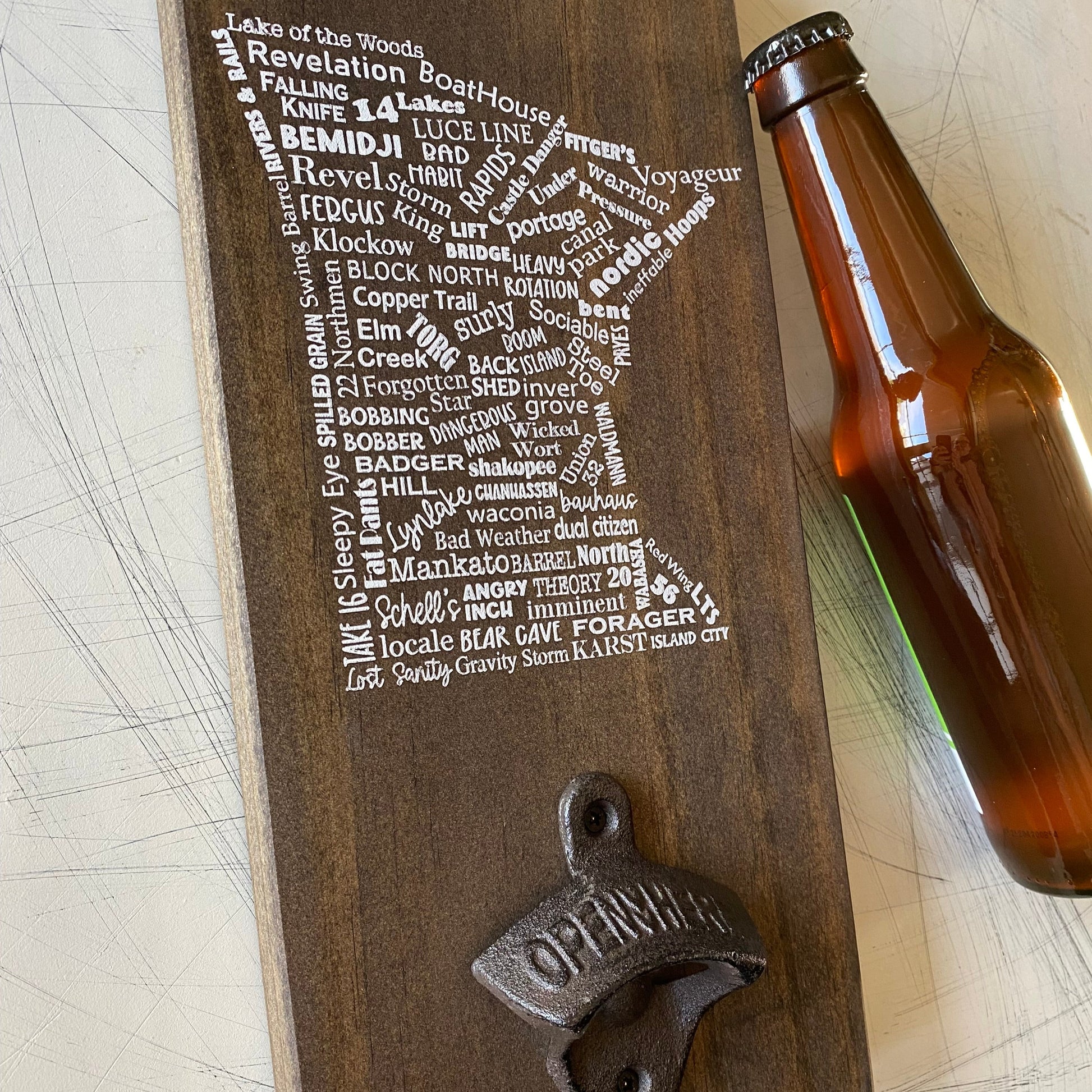 Minnesota craft breweries wall mounted bottle opener - original handmade decor by Novotny Designs