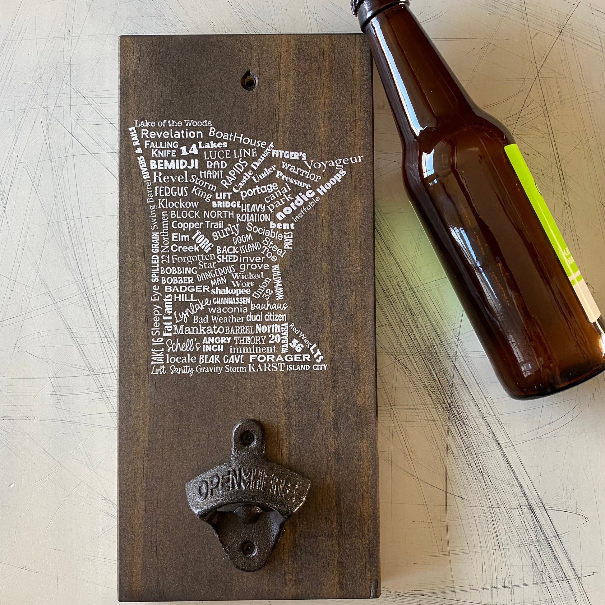 Minnesota craft breweries wall mounted bottle opener - original handmade decor by Novotny Designs