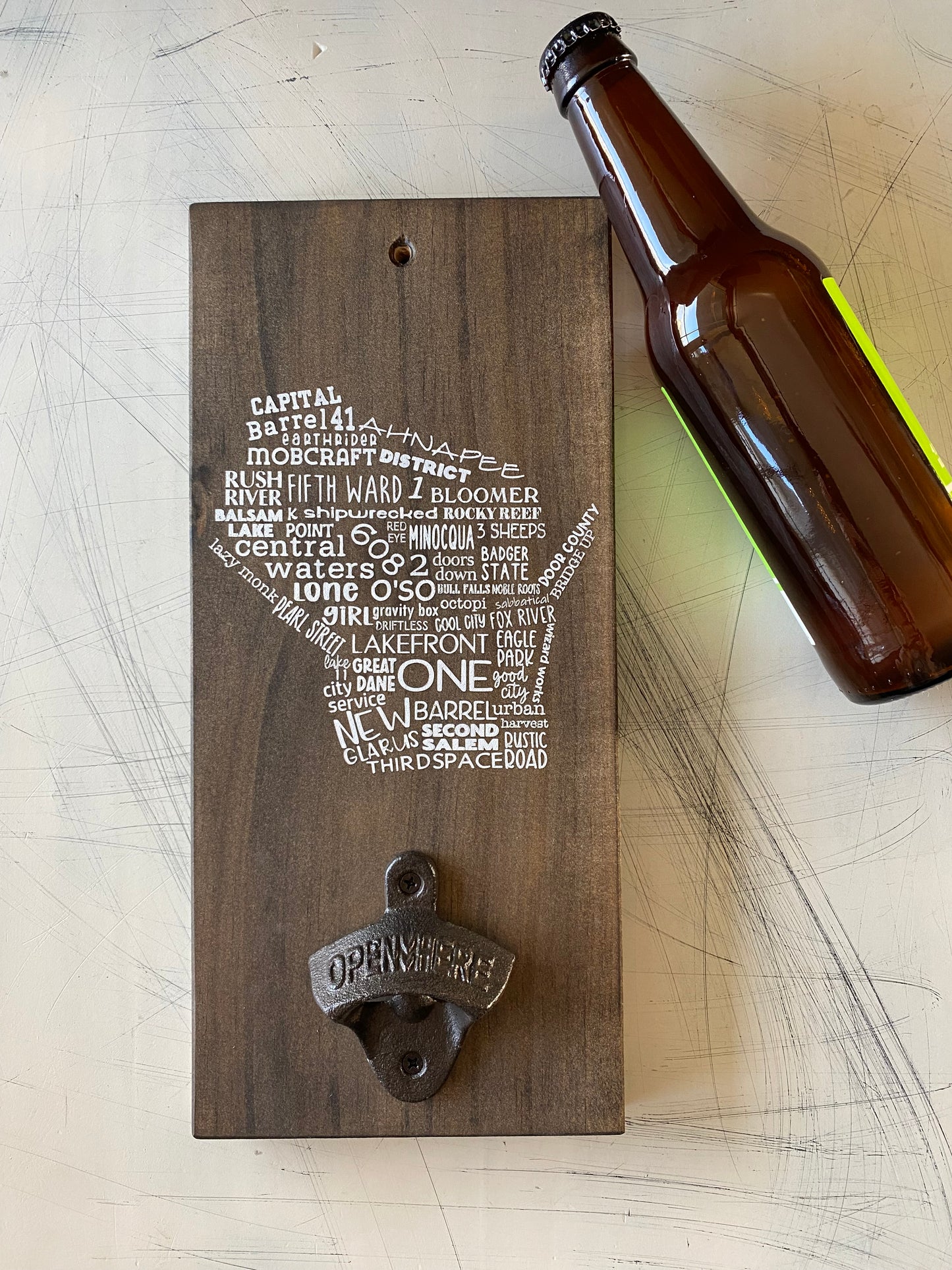 Wisconsin craft breweries wall mounted bottle opener - original handmade decor by Novotny Designs