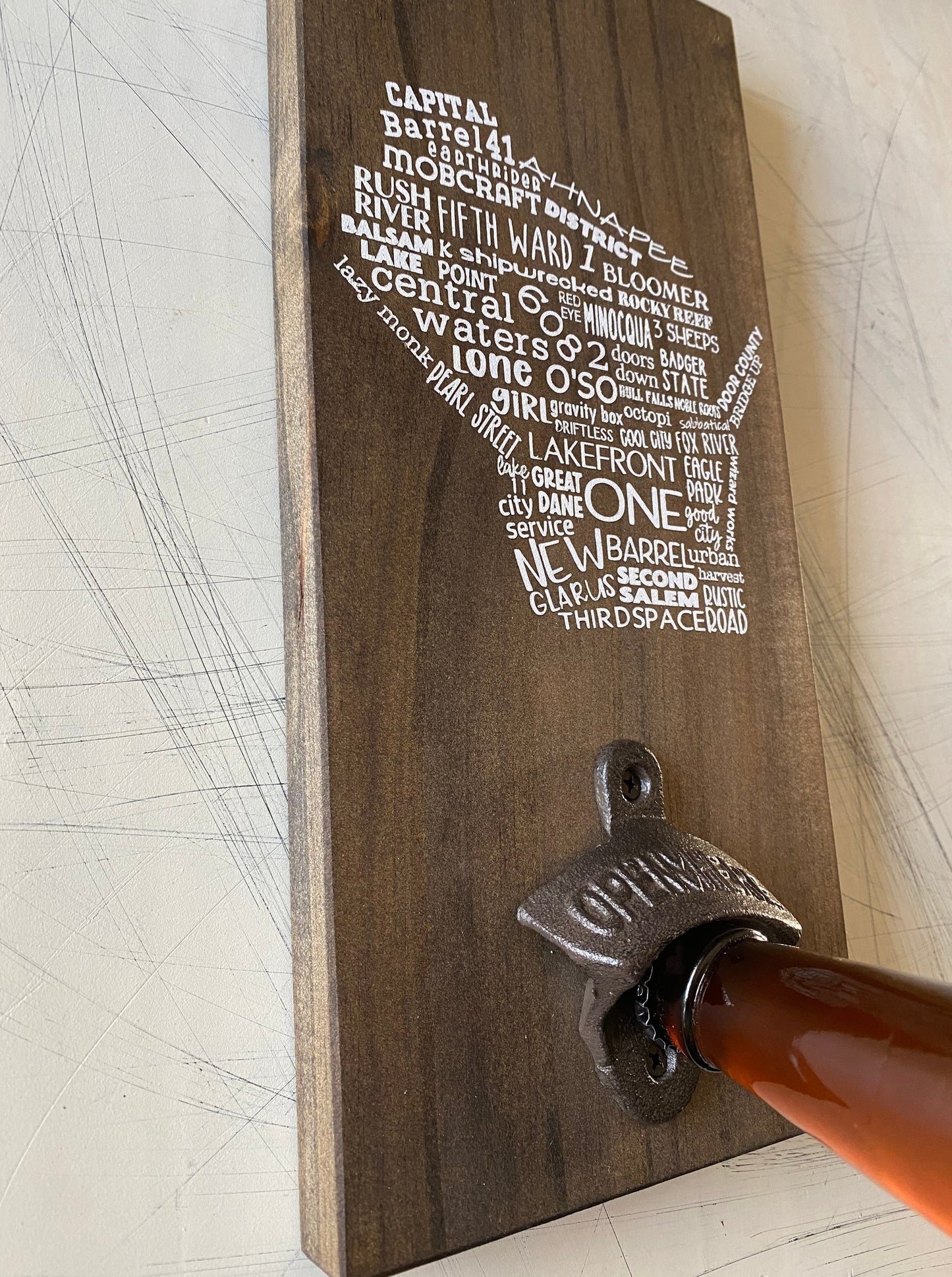 Wisconsin craft breweries wall mounted bottle opener - original handmade decor by Novotny Designs