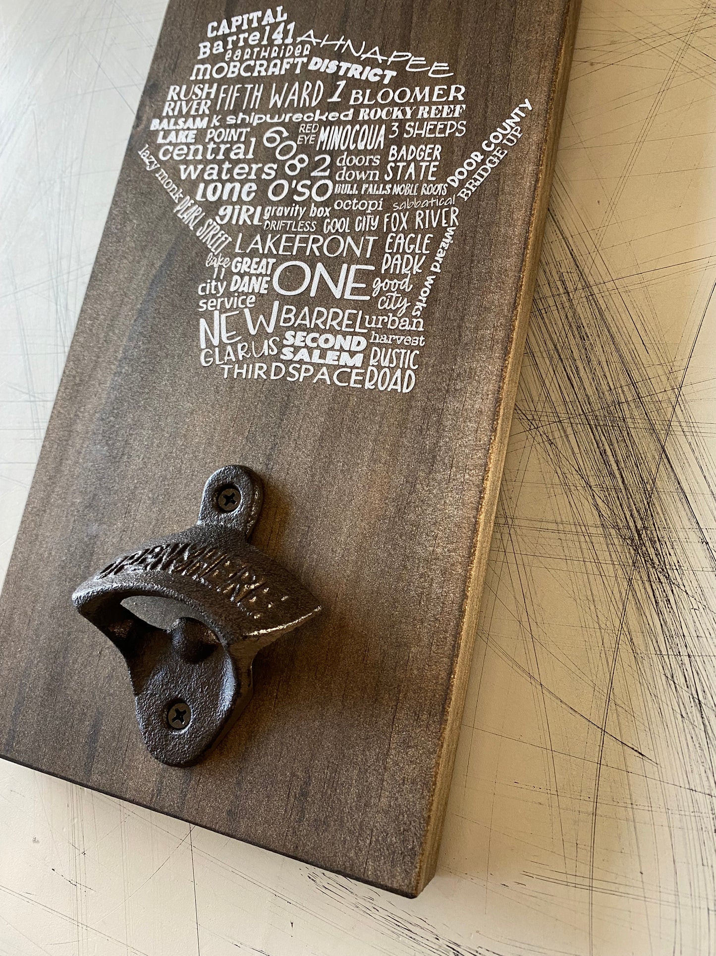 Wisconsin craft breweries wall mounted bottle opener - original handmade decor by Novotny Designs